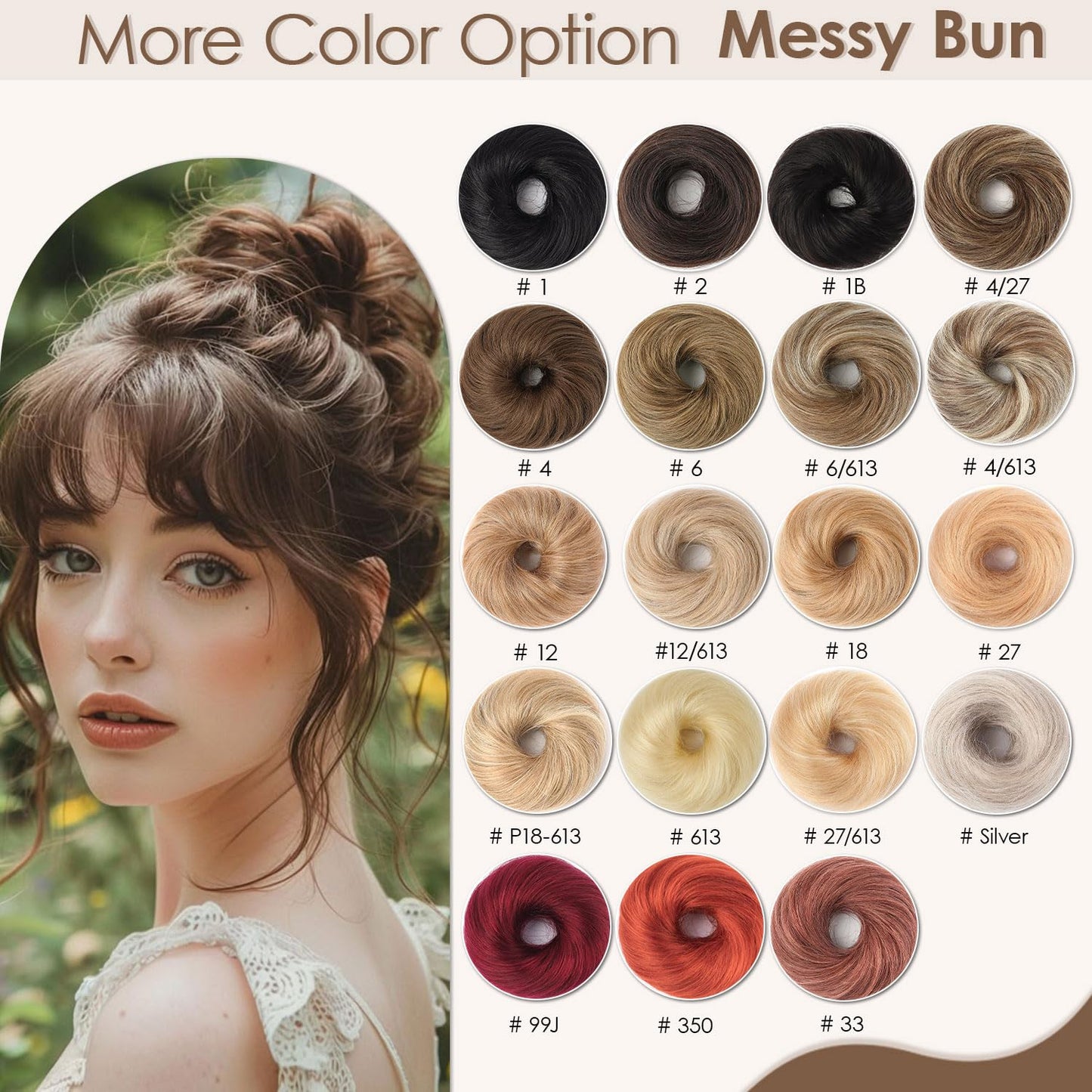 KISANOF Messy Bun Hair Piece Human Hair Chocolate Brown Wavy Tousled Stretchy Fluffy Donut Updo Elastic Rubber Band Messy Bun with Elastic Band(2 Count #4 Medium Brown)
