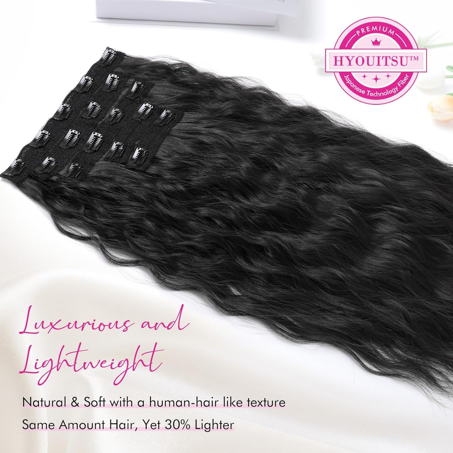 Clip-In Hair Extensions - 24" Thick Brown Loose Waves | Invisible Lace Weft for Natural Look