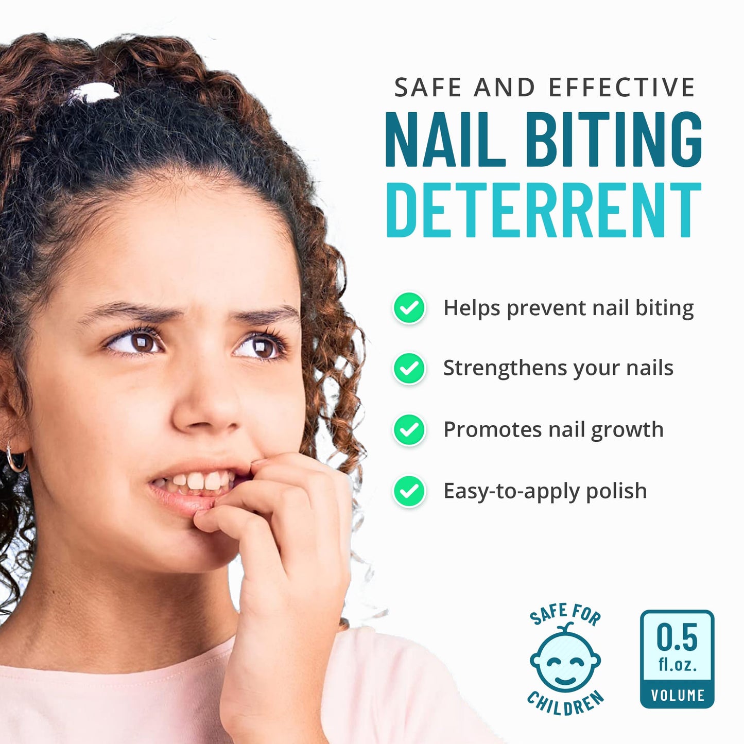 Stop Nail Biting Treatment for Kids & Adults – Bitter Taste No-Bite Nail Polish, Thumb Sucking Deterrent, Non-Toxic Safe Formula, Supports Healthy Nails – 0.5 fl oz