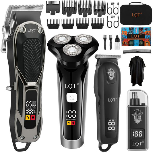 LQT Hair Clippers for Men 4-in-1 Cordless Clippers Set Beard and Mustache Trimmer for Men Electric Shaver Nose and Ear Hair Trimmer with Comb, Wrap, Bag, to Son Husband Father Men's Gifts