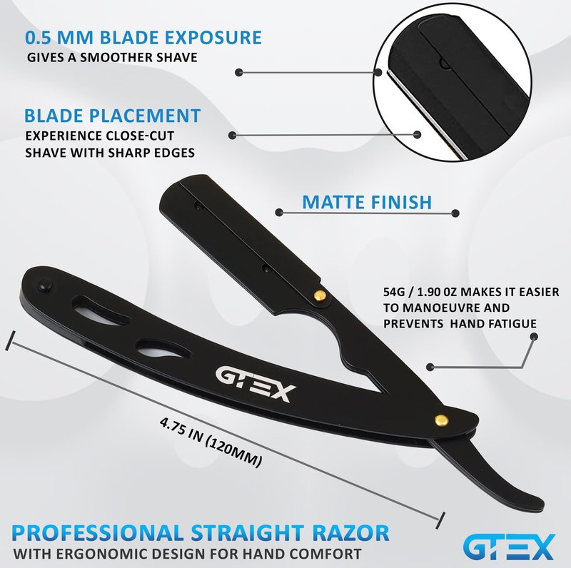 2 Straight Razor For Men (Blue Black), 100 GTEX Premium Blades (Japanese Steel) - 2Pack Straight Edge Razor 100 Platinum Razor Blade - Navajas Para Barbero - Barber Razor For Men, Beard Razor