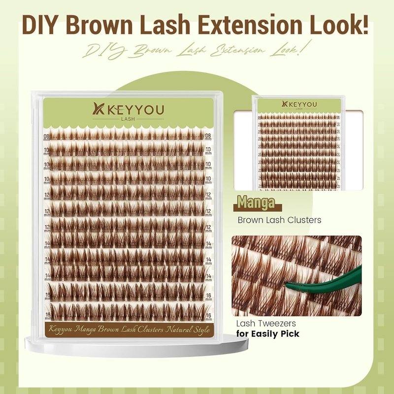 Brown Lash Clusters - Manga Cluster Eyelash Extensions | 8-16mm Spiky Individual Lashes for DIY Application