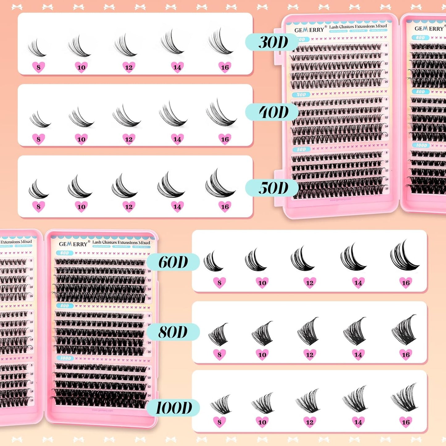 GEMERRY Lash Clusters D Curl Volume Eyelashes - 565 Pcs DIY Extensions | 8-16mm Lengths