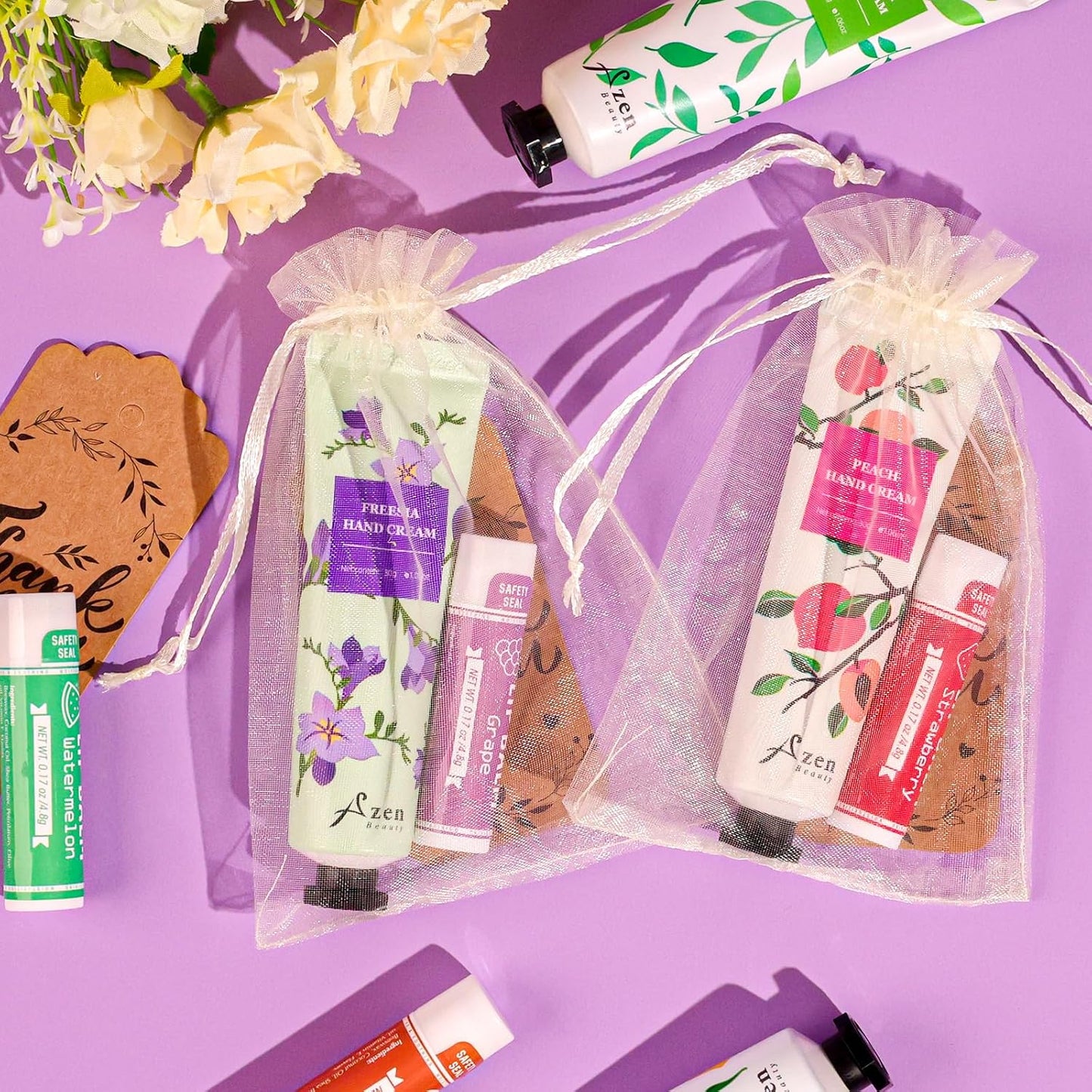 Hand Cream and Lip Balm Gift Set - 120 Bulk Sets with Organza Bag | Perfect for Baby Showers, Weddings, and Mother's Day