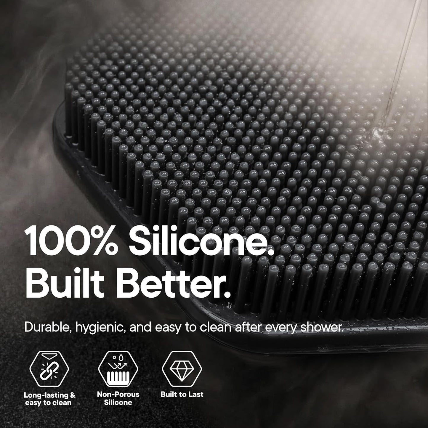 Silicone Back Scrubber - Exfoliating Bath Brush with Long Ergonomic Handle & Non-Slip Grip | Charcoal
