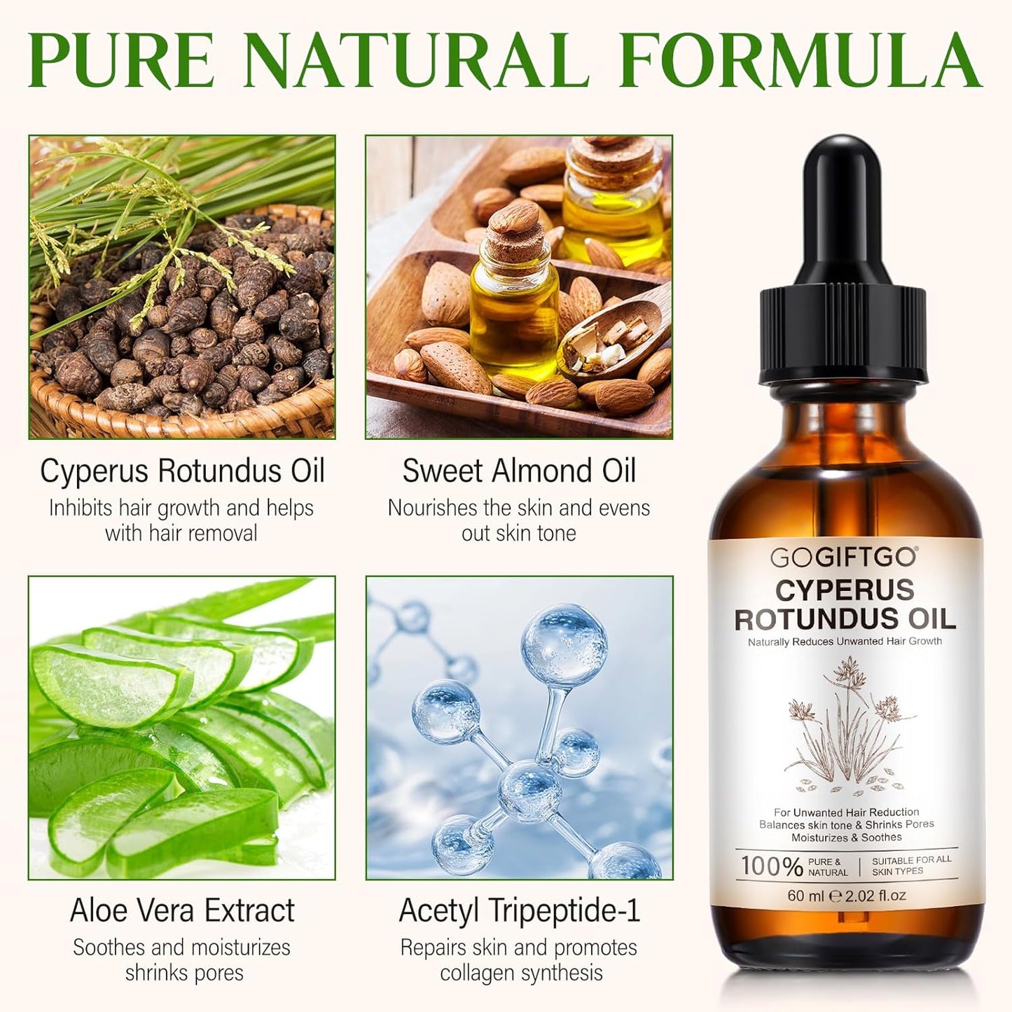 Cyperus Rotundus Oil - Natural Hair Removal & Soothing Skin Treatment | 60ml