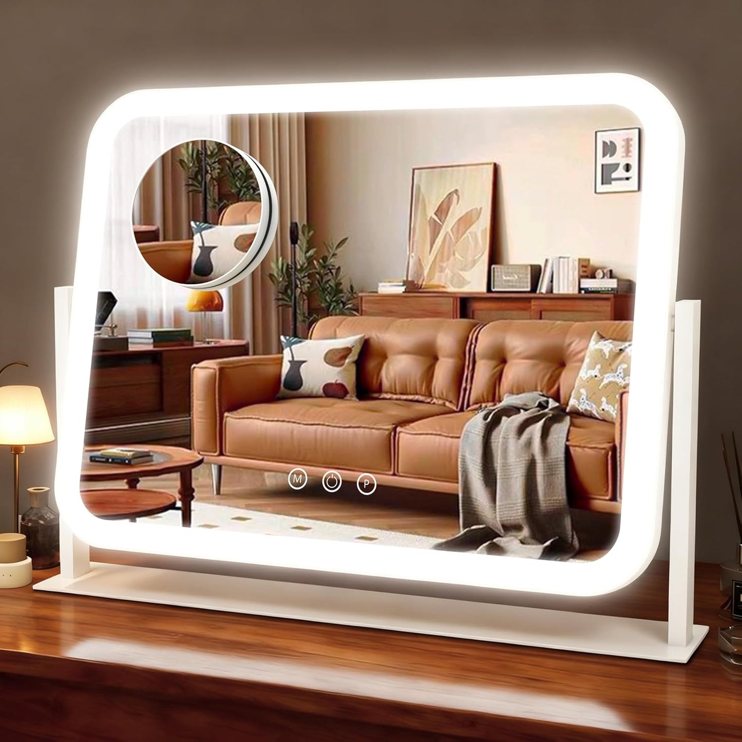Lighted Vanity Mirror - 22.8"x18" Dimmable LED Makeup Mirror with 10X Magnification | Smart Touch Control, White