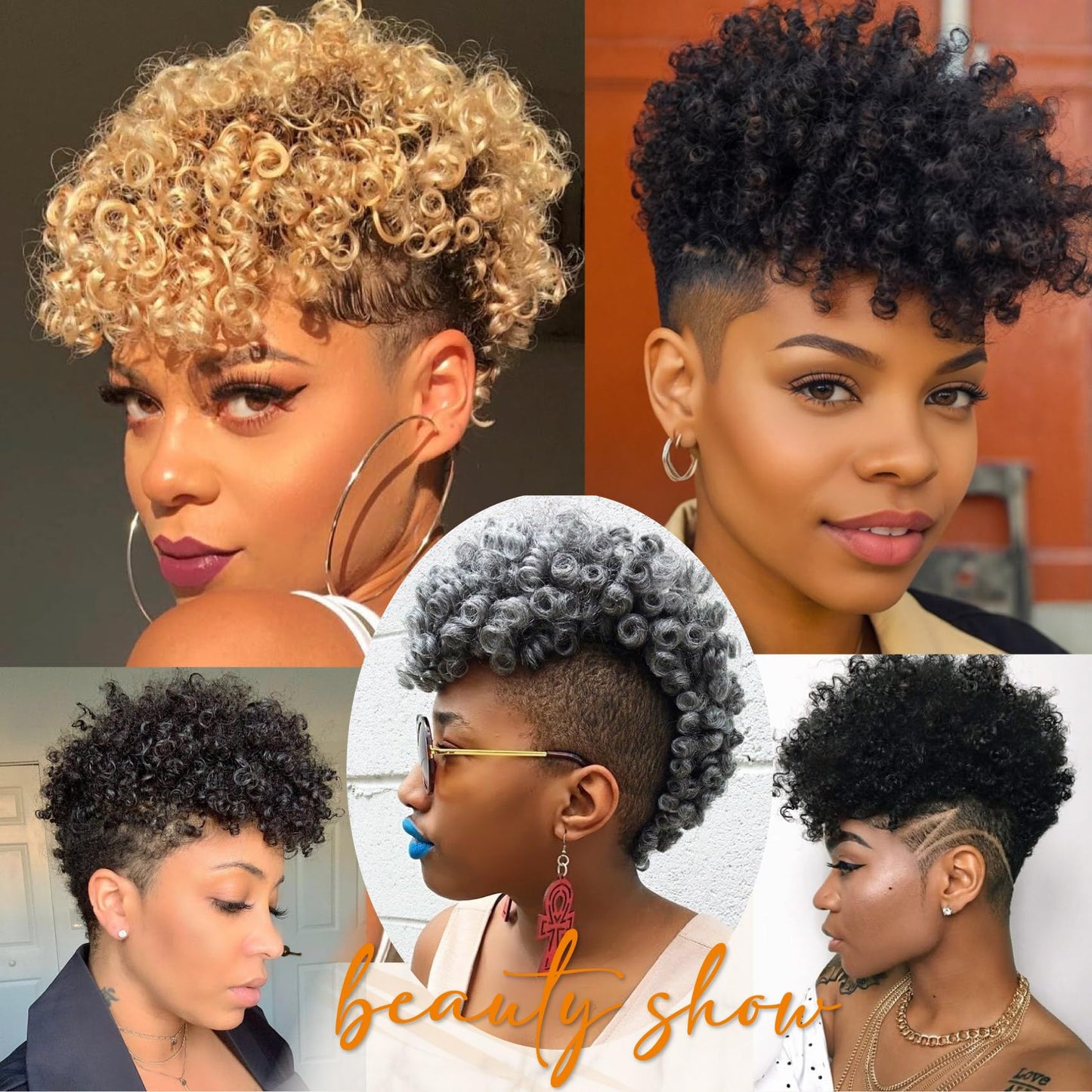 Rafabcici Gray Mohawk Wig for Black Women – Short Kinky Curly Afro Puff Wig, Synthetic Fluffy Ponytail Hairpiece with Adjustable Straps for Daily Wear, Party, Cosplay(T1B/Gray,Salt and Pepper)