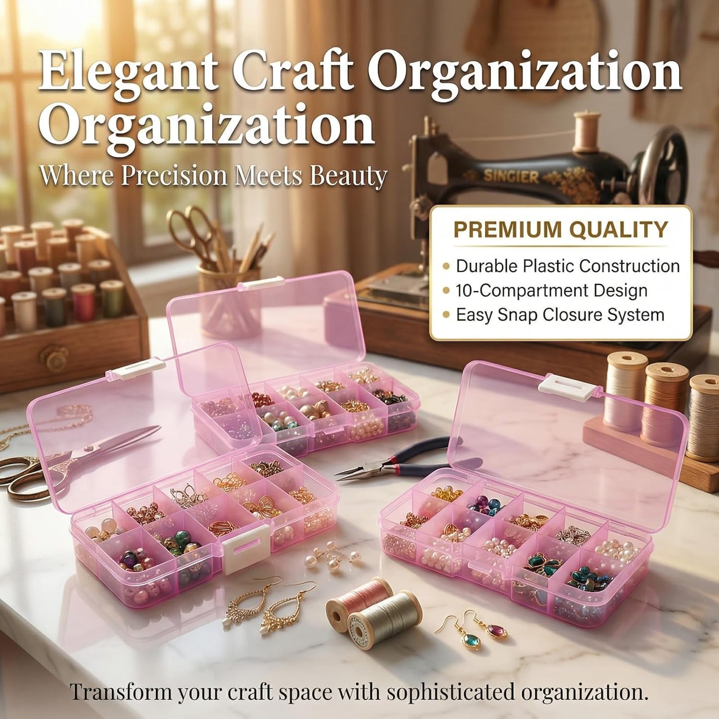 Stackable Storage Box Set - 15-Grid Desktop Organizer for Crafts, Hardware & Small Parts | Large Capacity
