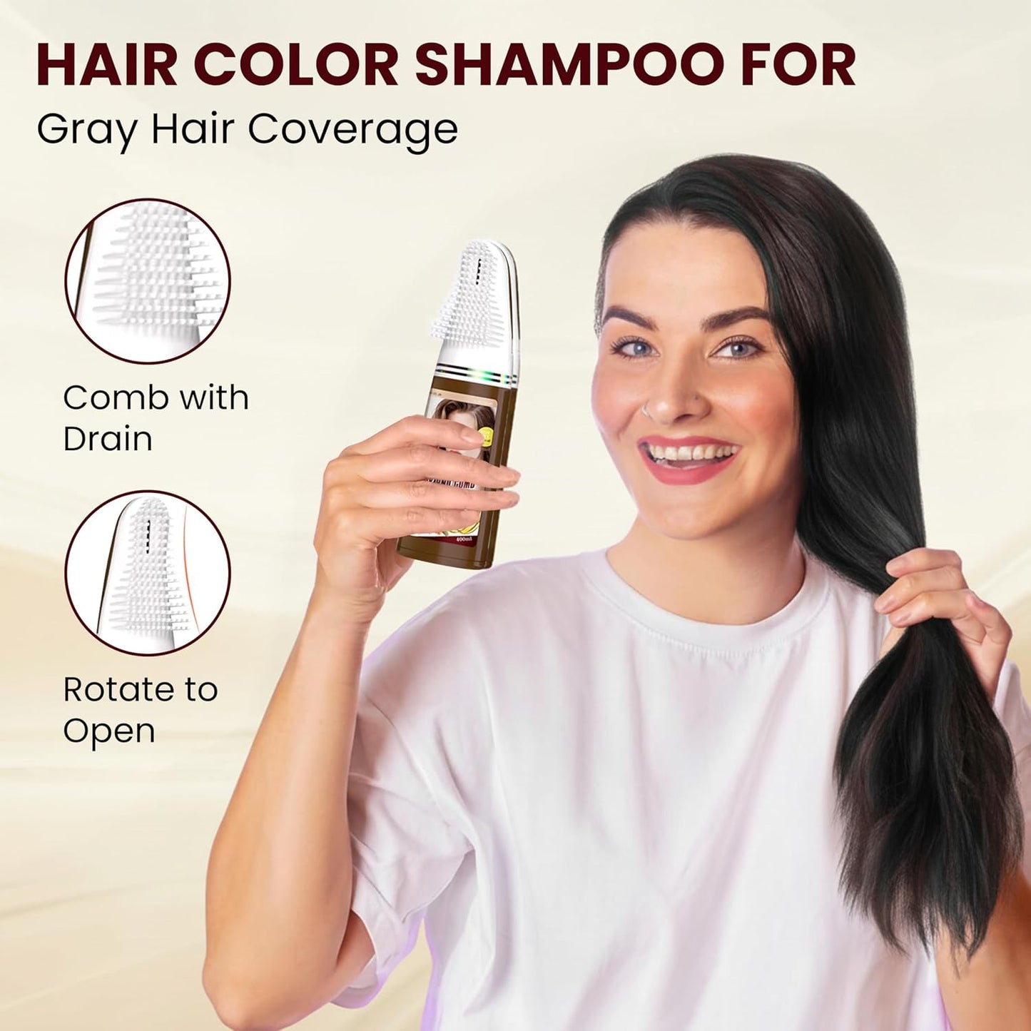 Hair Dye Comb System - Natural Herbal Formula Black Color Cream Shampoo | 400ml for Long-Lasting Results