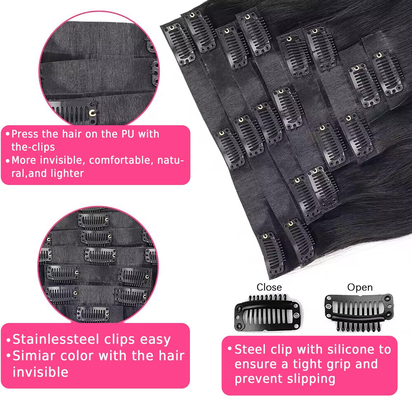 Seamless Body Wave Clip Ins PU Weft Clip In Hair Extensions Real Human Hair Clip Ins 16 Inch 100% Unprocessed Human Hair Extensions 8pcs/set 120g