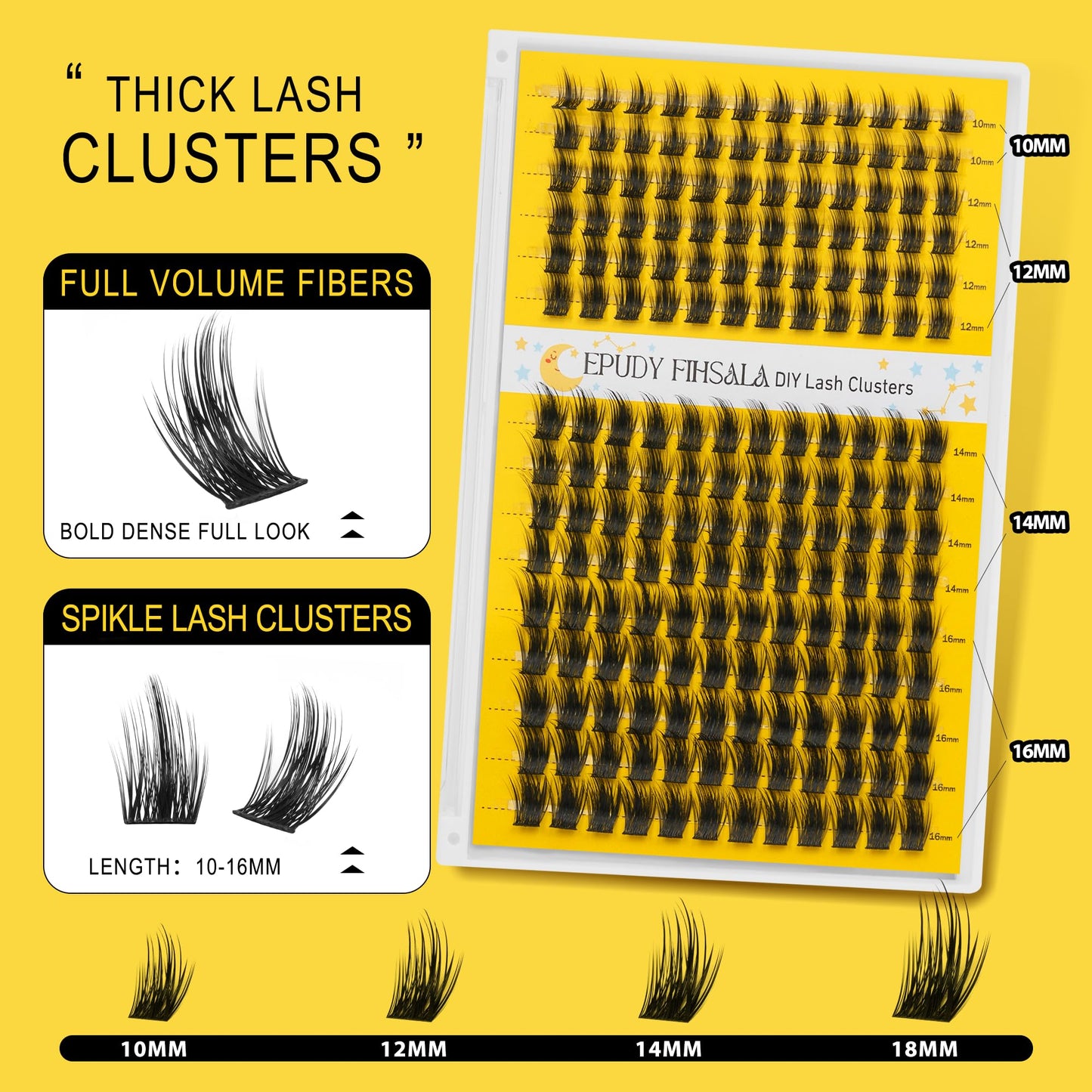 Manga Lash Clusters 10–16mm Volume Lash Clusters 180pcs with Spikes, D-Curly Thick 3D Individual DIY Eyelash Extension Kit with Lash Bond & Seal and Lash Tweezers for Bold Wispy Look EPUDY FIHSALA