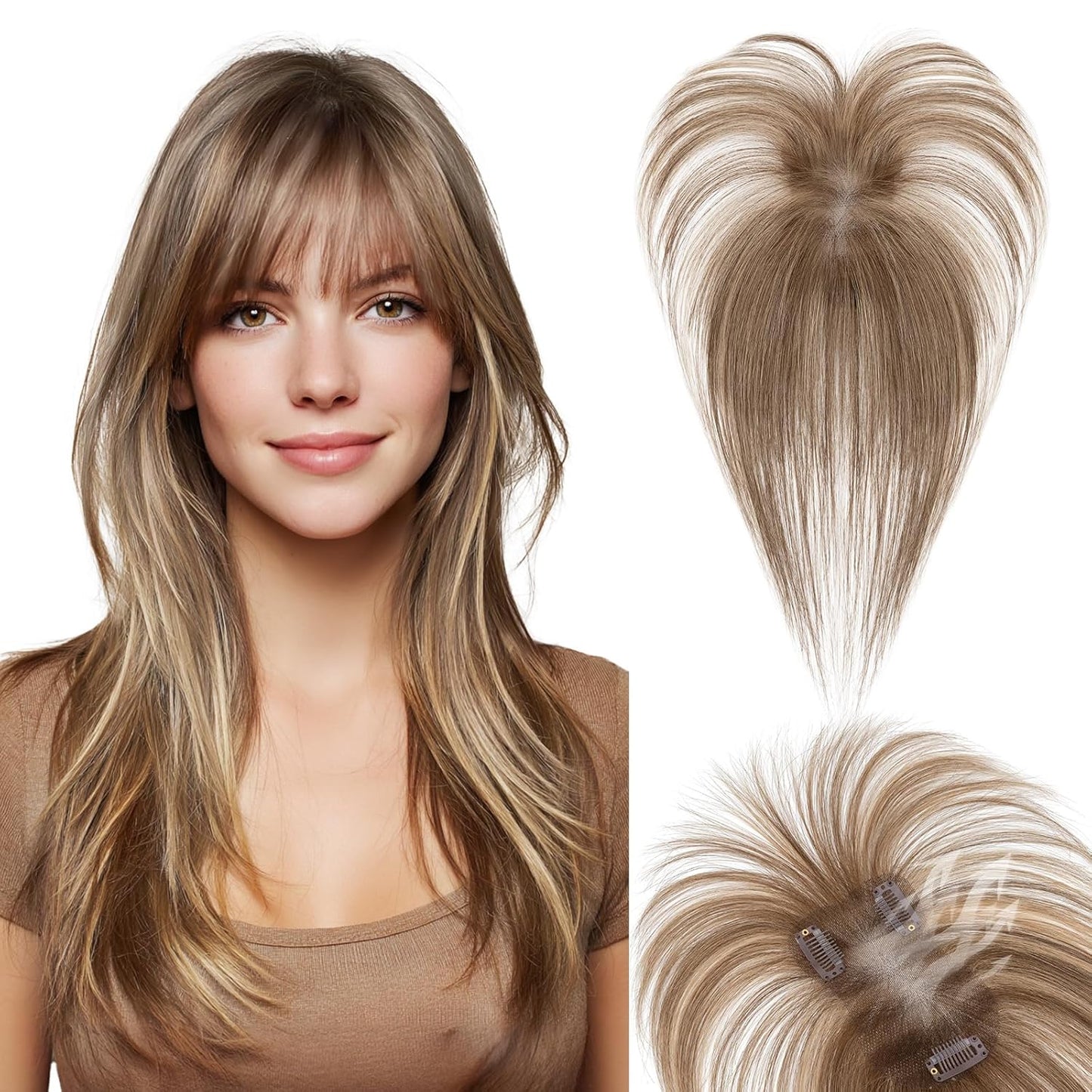 Human Hair Topper for Women - Lace Clip-In Hairpiece for Thinning Hair | Volume Boosting, 11 Inch Natural Black