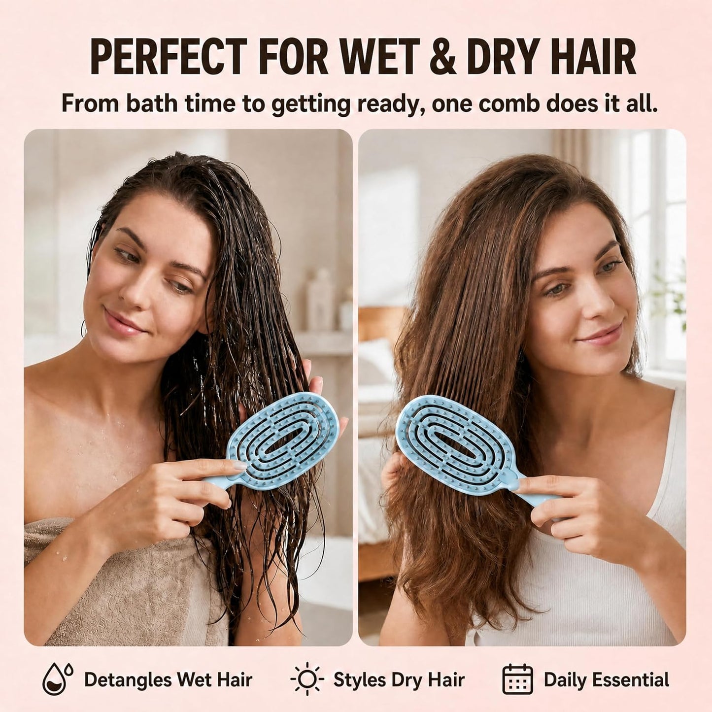 Self-Cleaning Hair Brush - Curved Vented Design for Fast Blow Drying | Mint Green, Ideal for All Hair Types