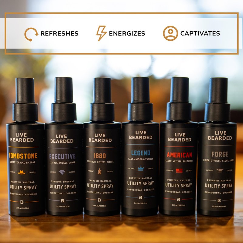 Live Bearded Utility Spray - All Purpose Cologne with Natural Fragrance - Made in the USA - 3.4 fl oz Bottle | 1880 Scent - Bourbon, Bitters, Citrus
