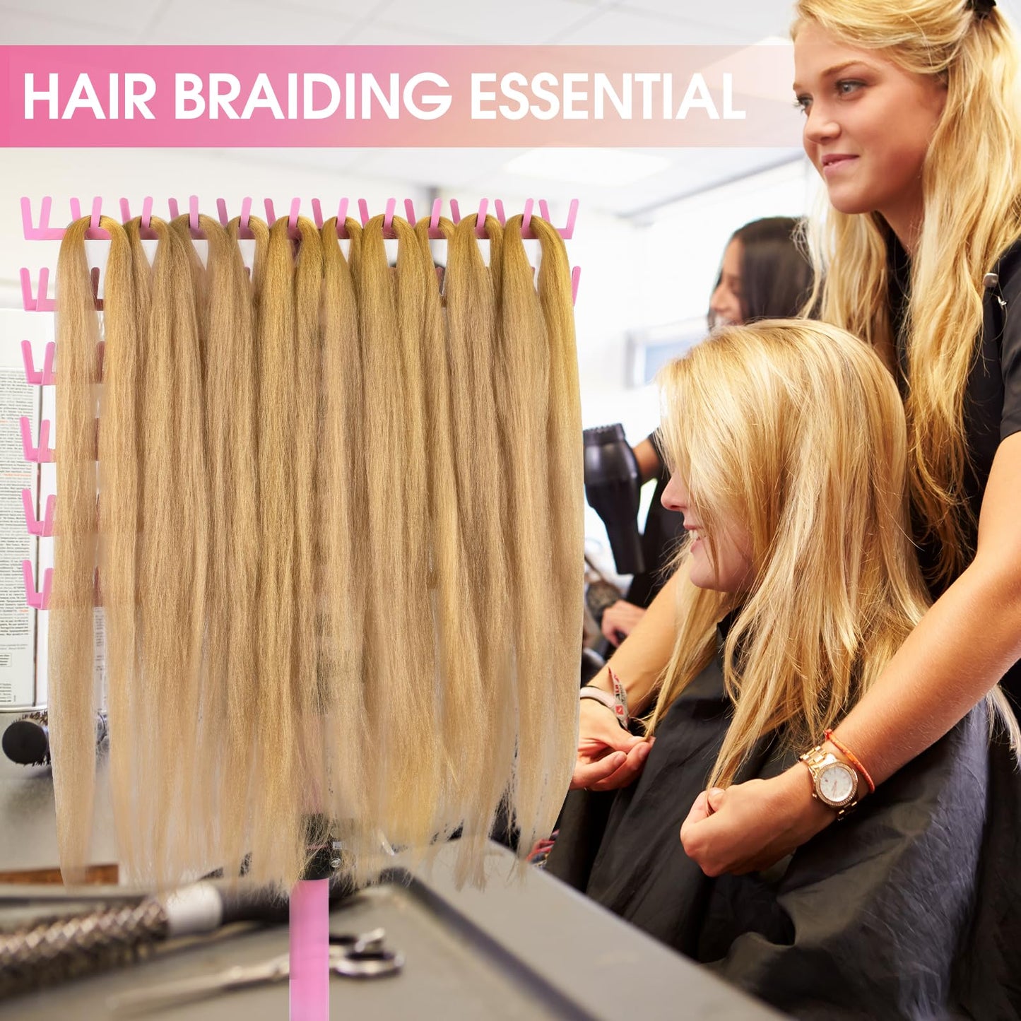 Klvied Braiding Hair Rack Standing 144 Pegs, Heavy Duty Hair Racks for Braiders Standing, Hair Divider Rack for Braiding Hair Separator, Braiding Rack with Carrying Bag and Hair Braiding Tools, Pink