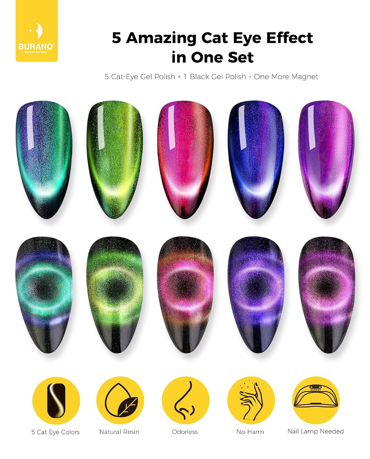 Magnetic Cat Eye Gel Nail Polish Set - 6 Pcs Holographic Glitter UV Polish | Reflective Laser Gel Kit for Salon & Home Use