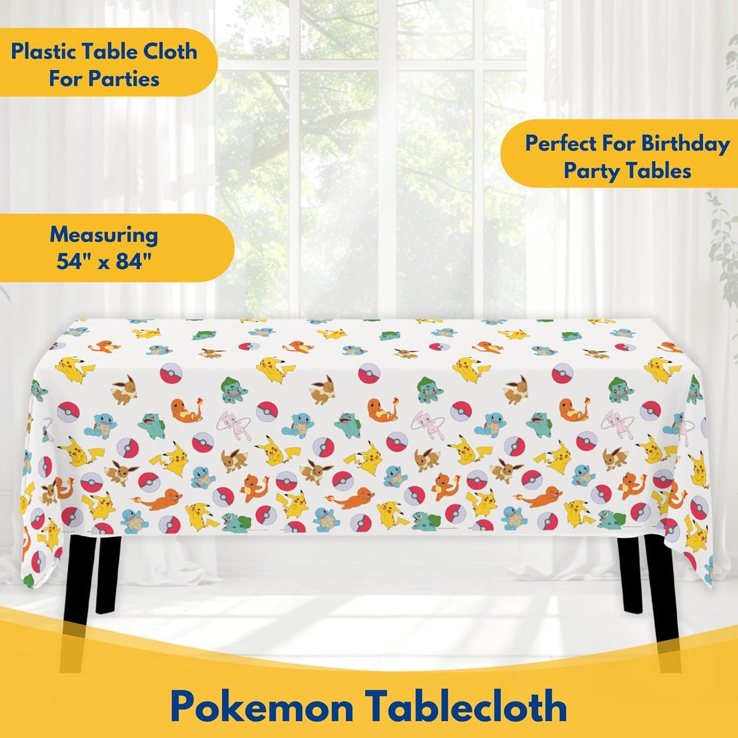 Unique Pokémon Table Cloths - 2 Pack Plastic Table Covers for Pokémon Birthday Party | Officially Licensed