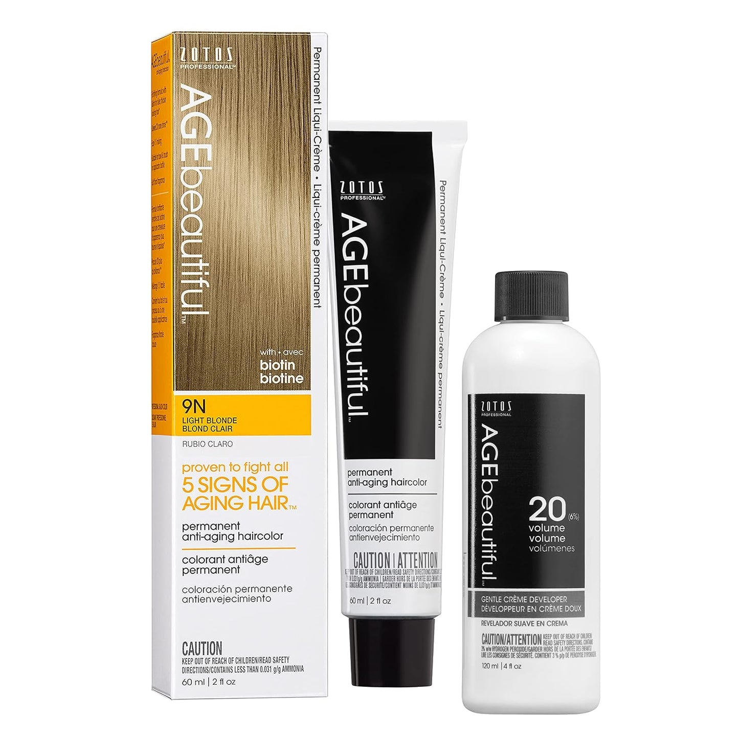 AGE Beautiful Permanent Hair Color Cream - 100% Gray Coverage Hair Dye with Biotin for Fuller, Thicker Hair | Professional Salon Quality