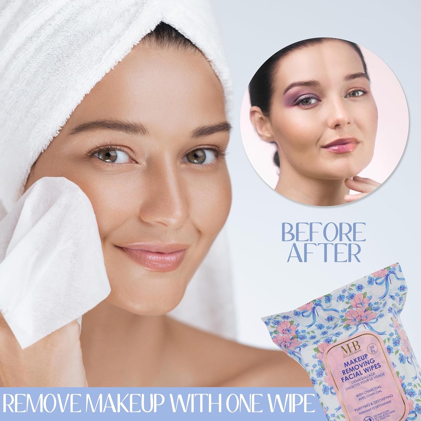 Makeup Removing Facial Wipes - 120pc Variety Pack with Watermelon, Charcoal, Vitamin C & Rose Water | Hydrating & Purifying Towelettes