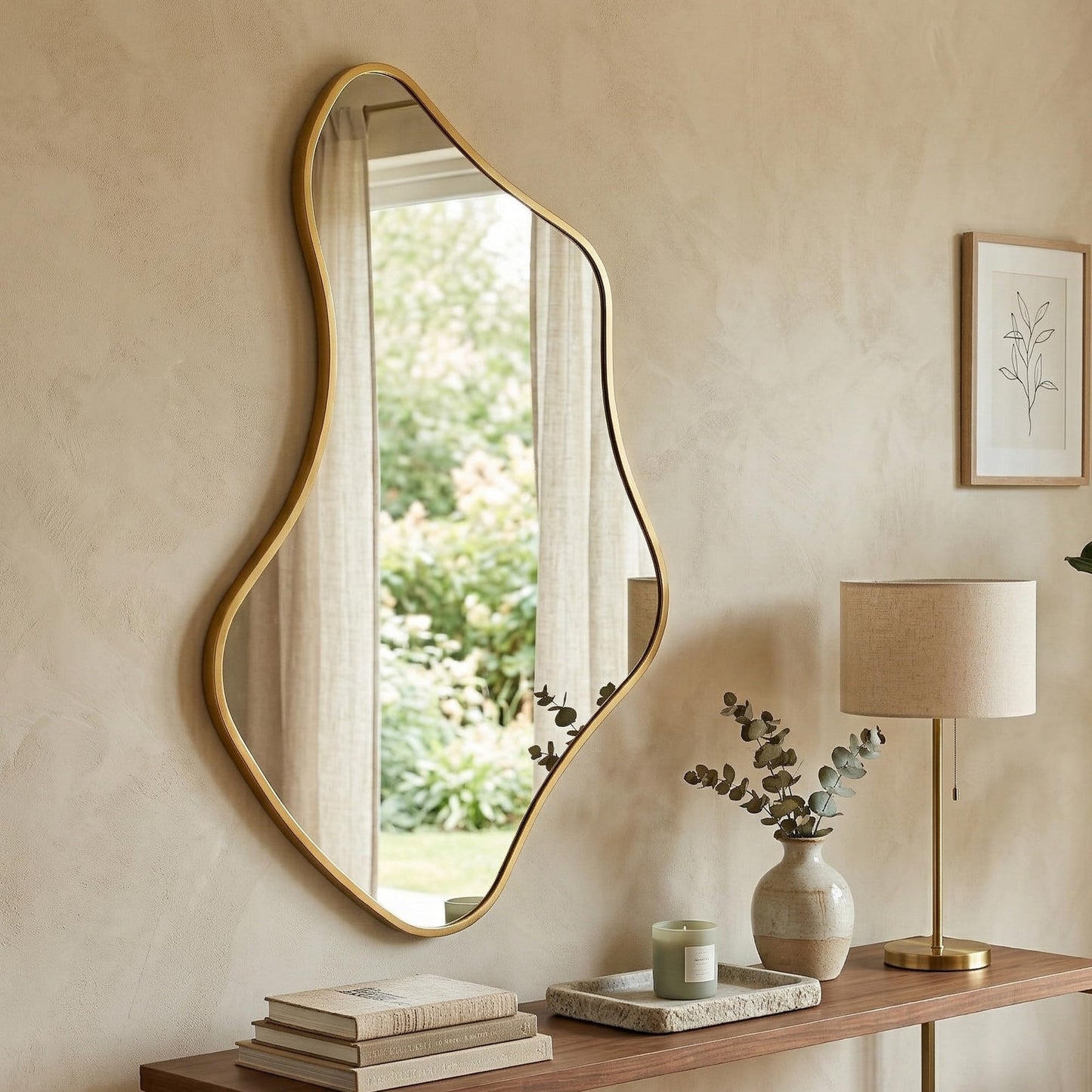 Fahomiss Asymmetrical Wall Mirror, Irregular Shaped Frameless Vanity Mirror, Modern Decorative Mirror for Entryway, Living Room, Bathroom