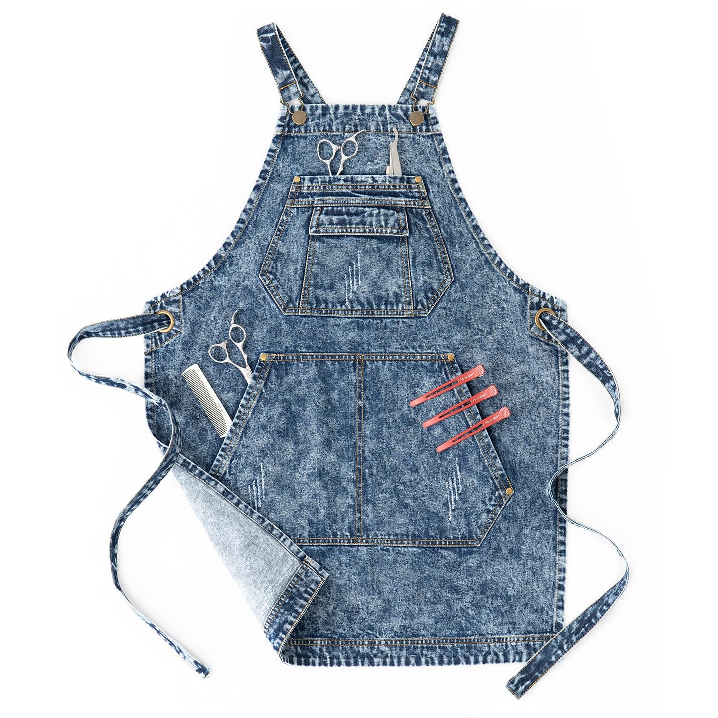 Jeanerlor - Cotton Tool Denim Work Apron with Convenient Pockets for Women Cross Straps & Adjustable(Denim Blue)