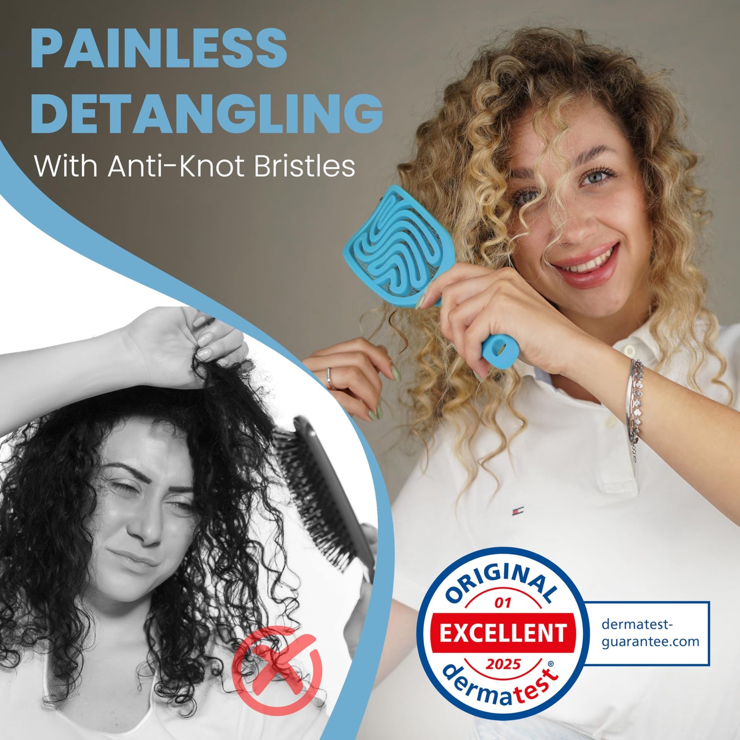 Walcora Detangler Brush – Pain-Free Detangling Hair Brush for Wet & Dry Hair – Effortless Detangling Brush for Curly, Fine, Thick & Tangled Hair – Hairbrush for Women, Men & Kids – Blue