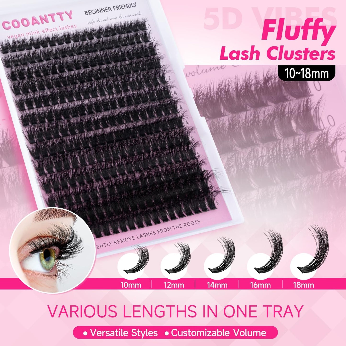 Fluffy Lash Clusters - Salon-Quality 100D Mega Eyelash Extensions | D Curl 10-18mm, Reusable, Beginner-Friendly