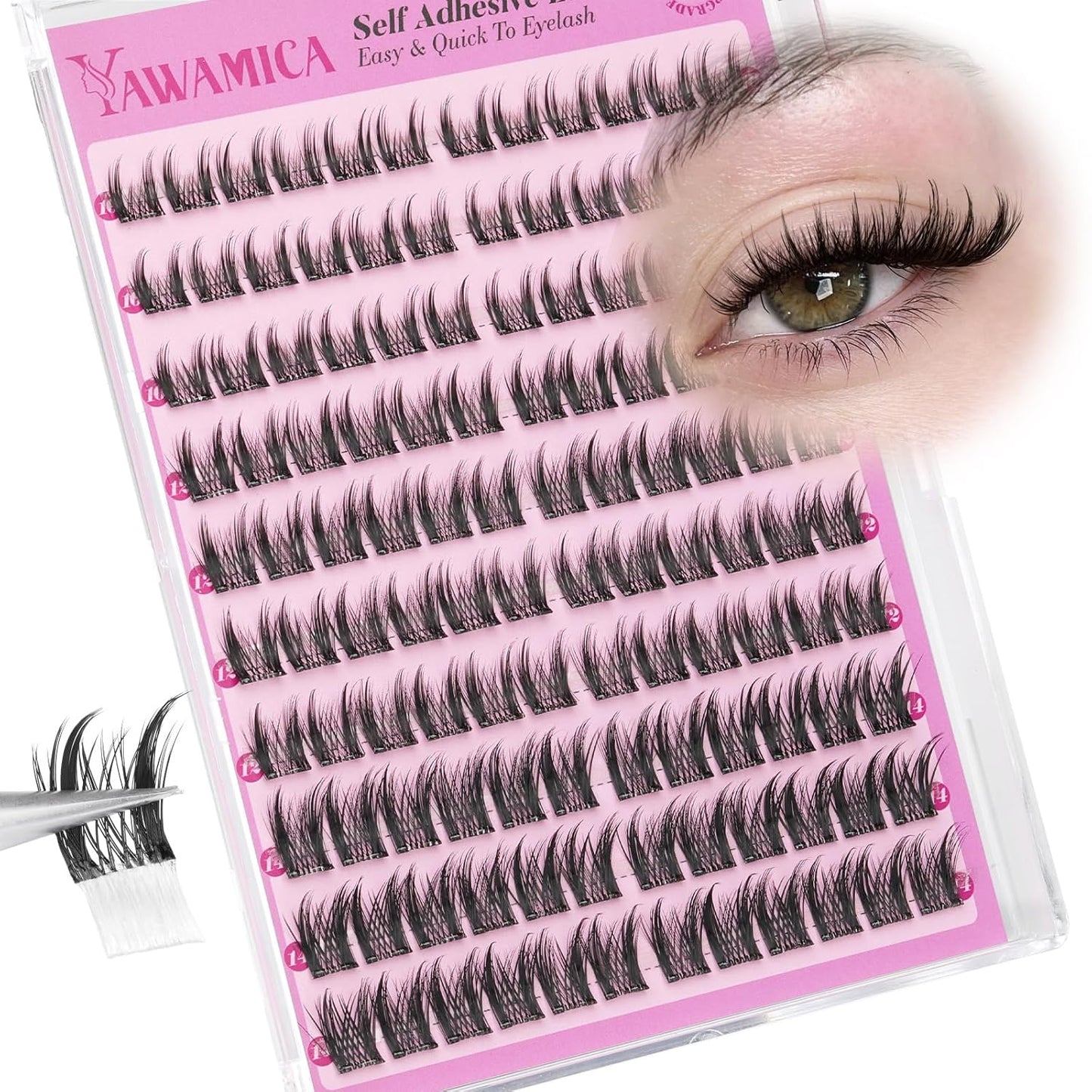 Self-Adhesive Brown Lash Clusters - No Glue Needed, Reusable 8-14mm Wispy Individual Lashes | C Curl DIY Extensions