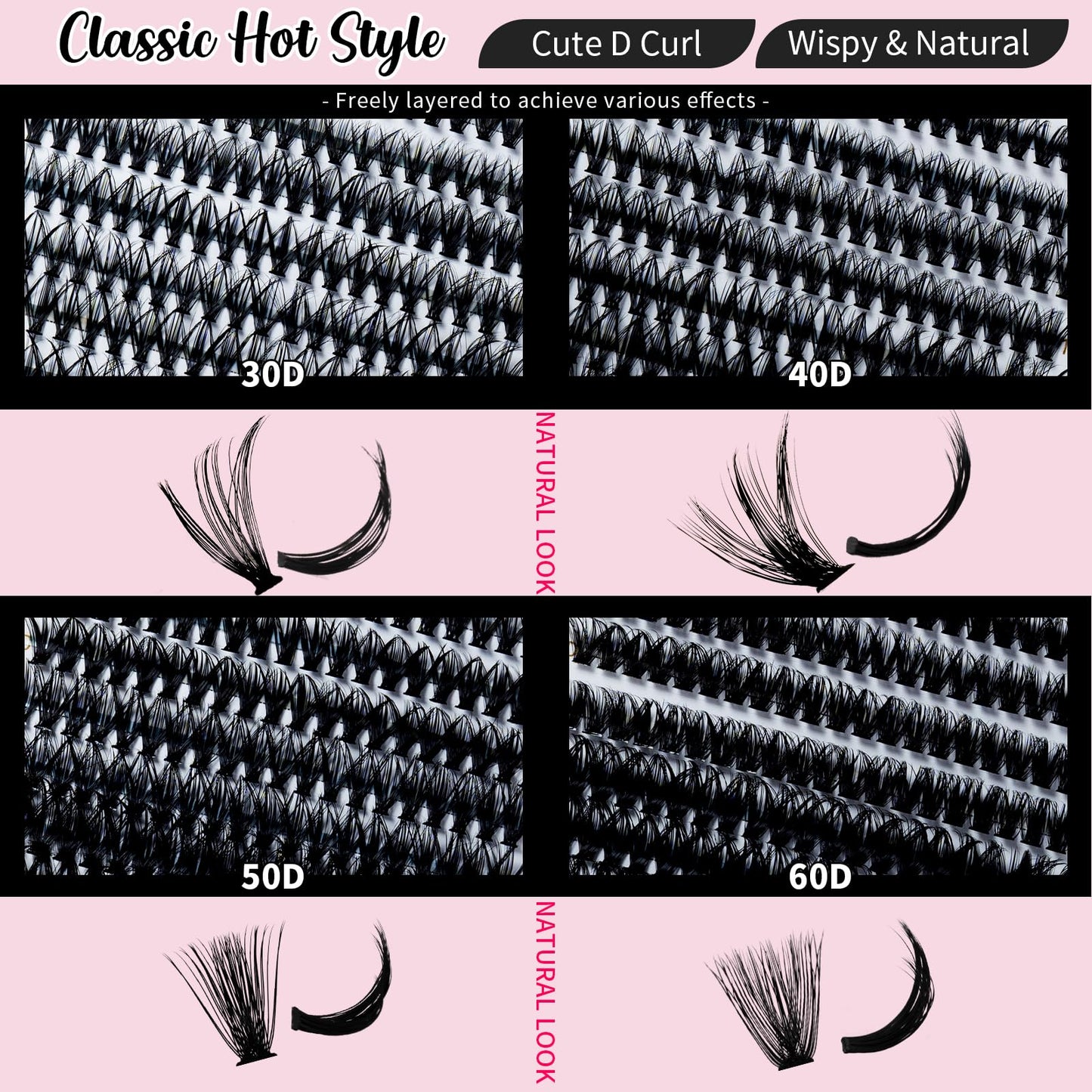 Lash Clusters 4 Style Wispy Lashes Clusters 640PCS Eyelash Clusters Pestañas Postizas Naturales Cluster Eyelash Extensions Soft Cluster Lashes False Eyelashes(30D+40D+50D+60D,10-16mm Lash Only)