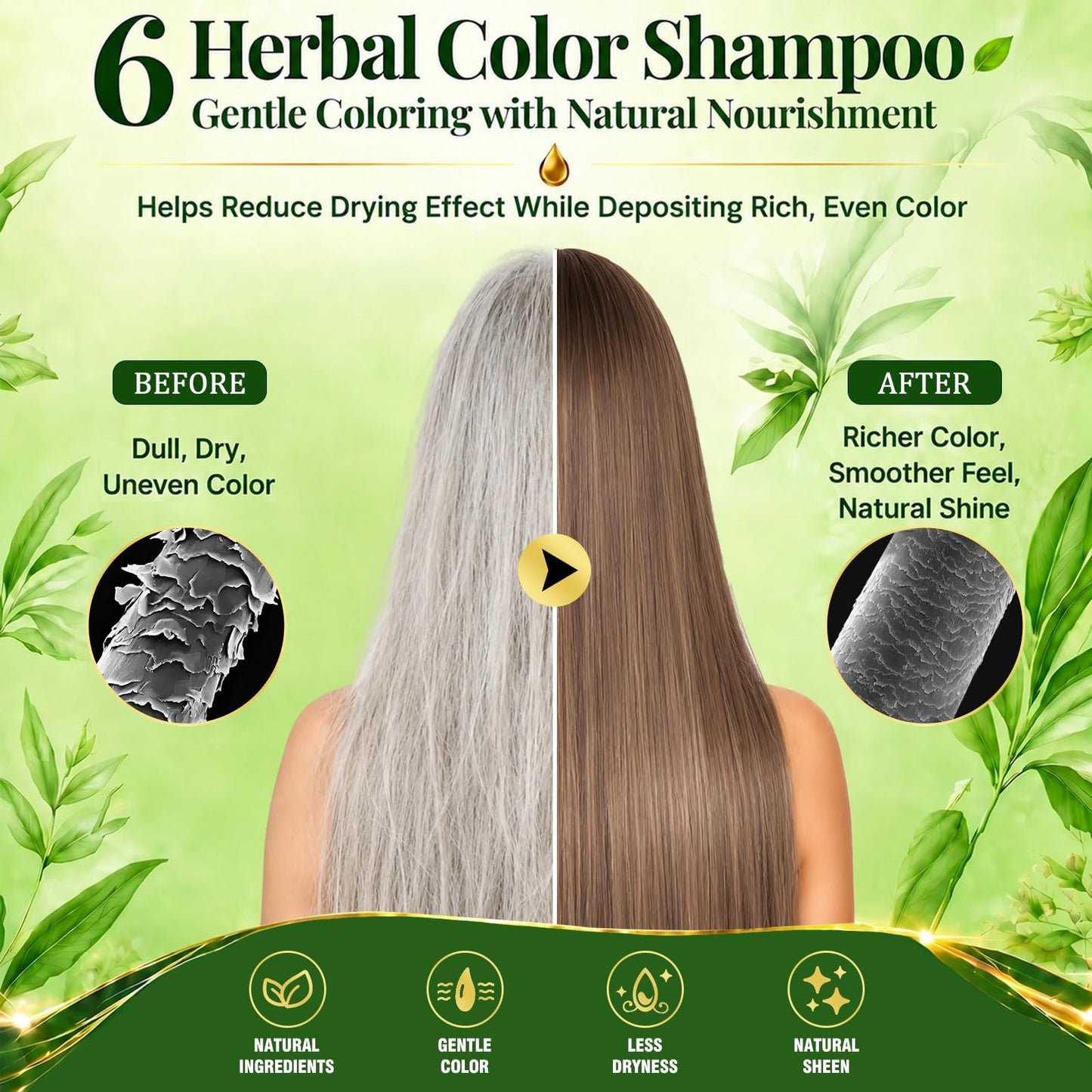 HIS&HERCHOICE Brown Hair Dye Shampoo, 3-in-1 Hair Color for Gray Coverage, Ammonia and Paraben Free with 6 Natural Herbal Ingredients, Semi-Permanent Color Shampoo for Women and Men
