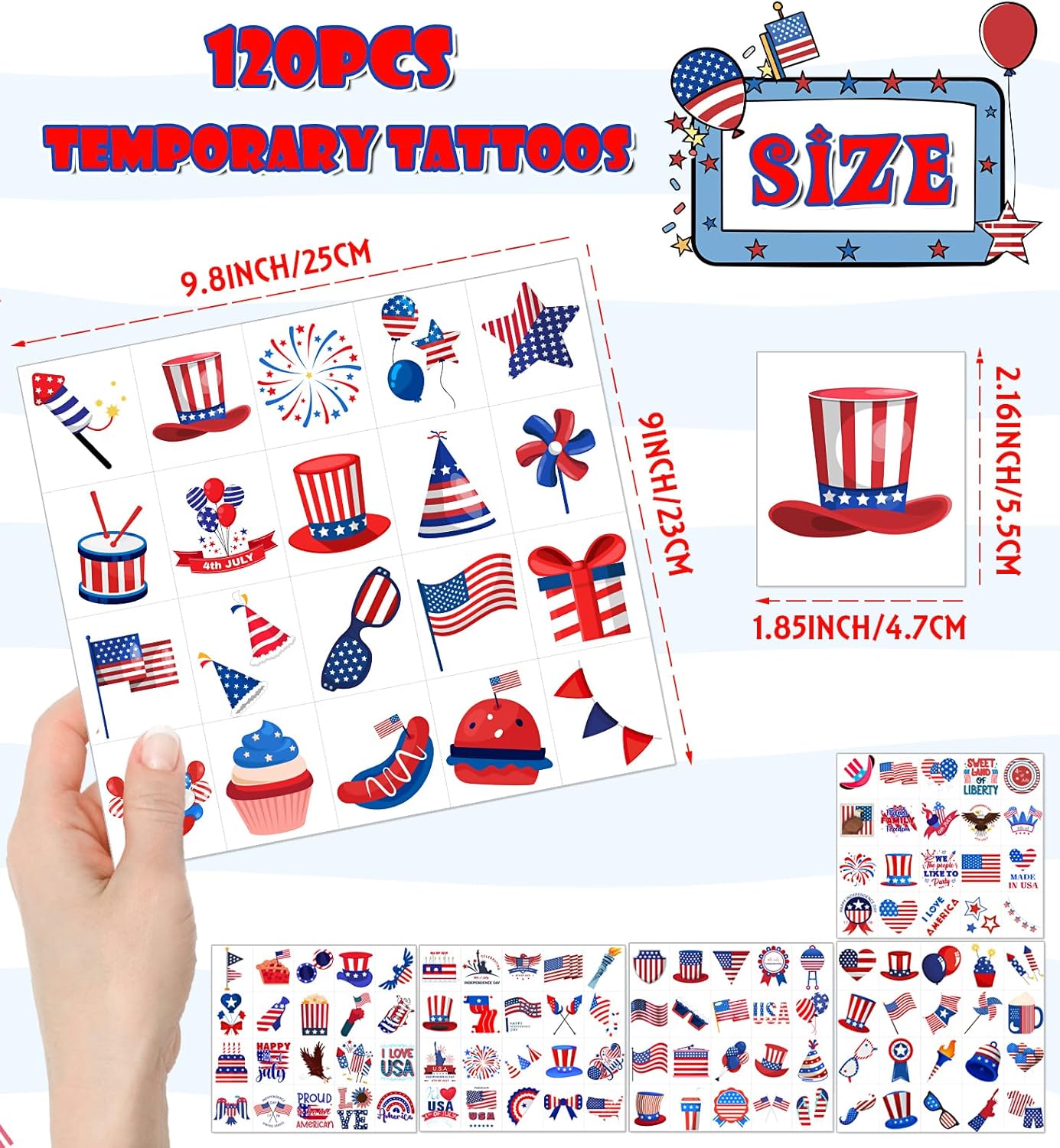 4th of July Outfits for Women - 120 PCS USA Flag Temporary Tattoos | Patriotic Fireworks & Eagle Designs