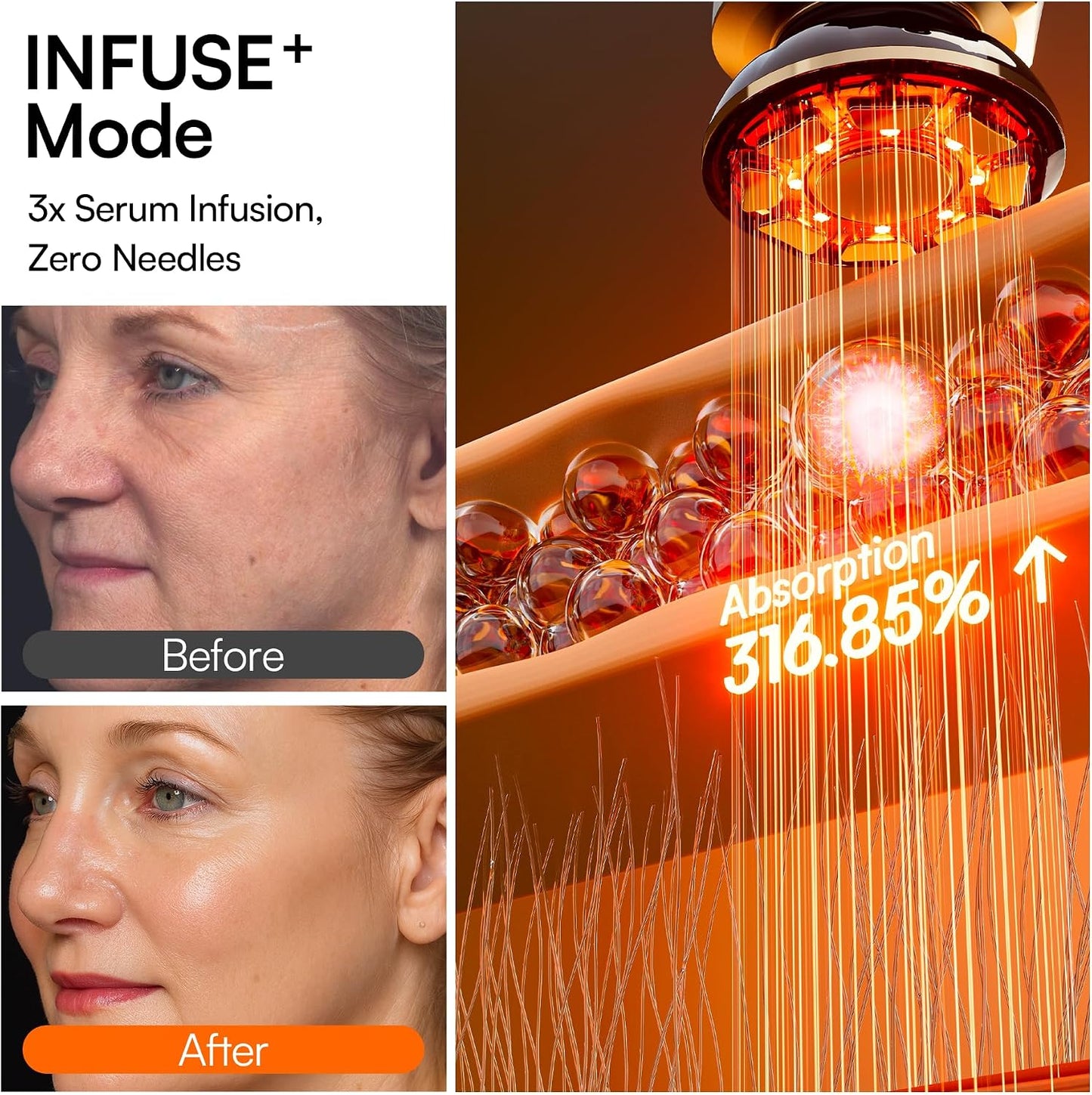 INIA Microcurrent Facial Device - 3-in-1 Red Light Therapy Massager for Puffiness, Firming & Smoothing | Heat & Vibration