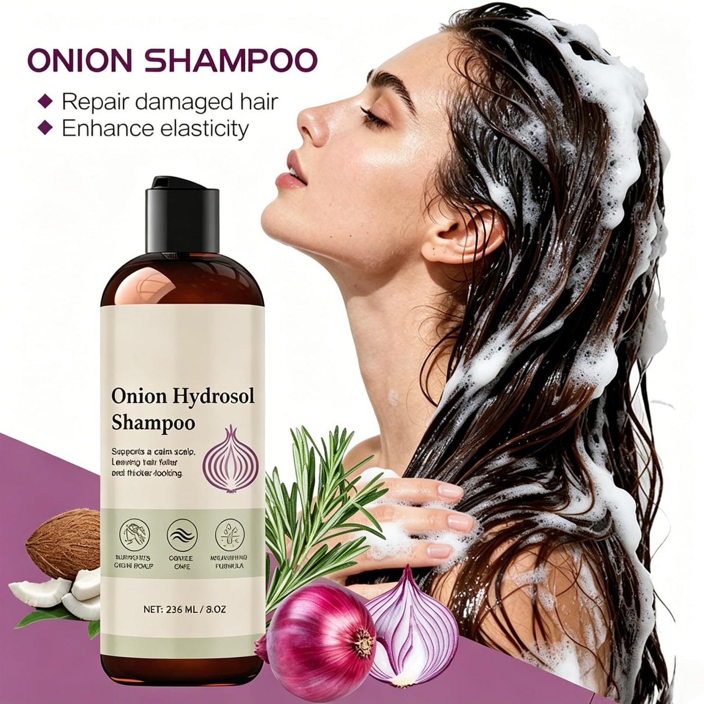 Onion Hydrosol Shampoo Duo with Rosemary & Biotin, Nourishes Hair to Be Moisturized, Stronger, Fuller and Thicker for Natural Hair Growth (1 pcs)