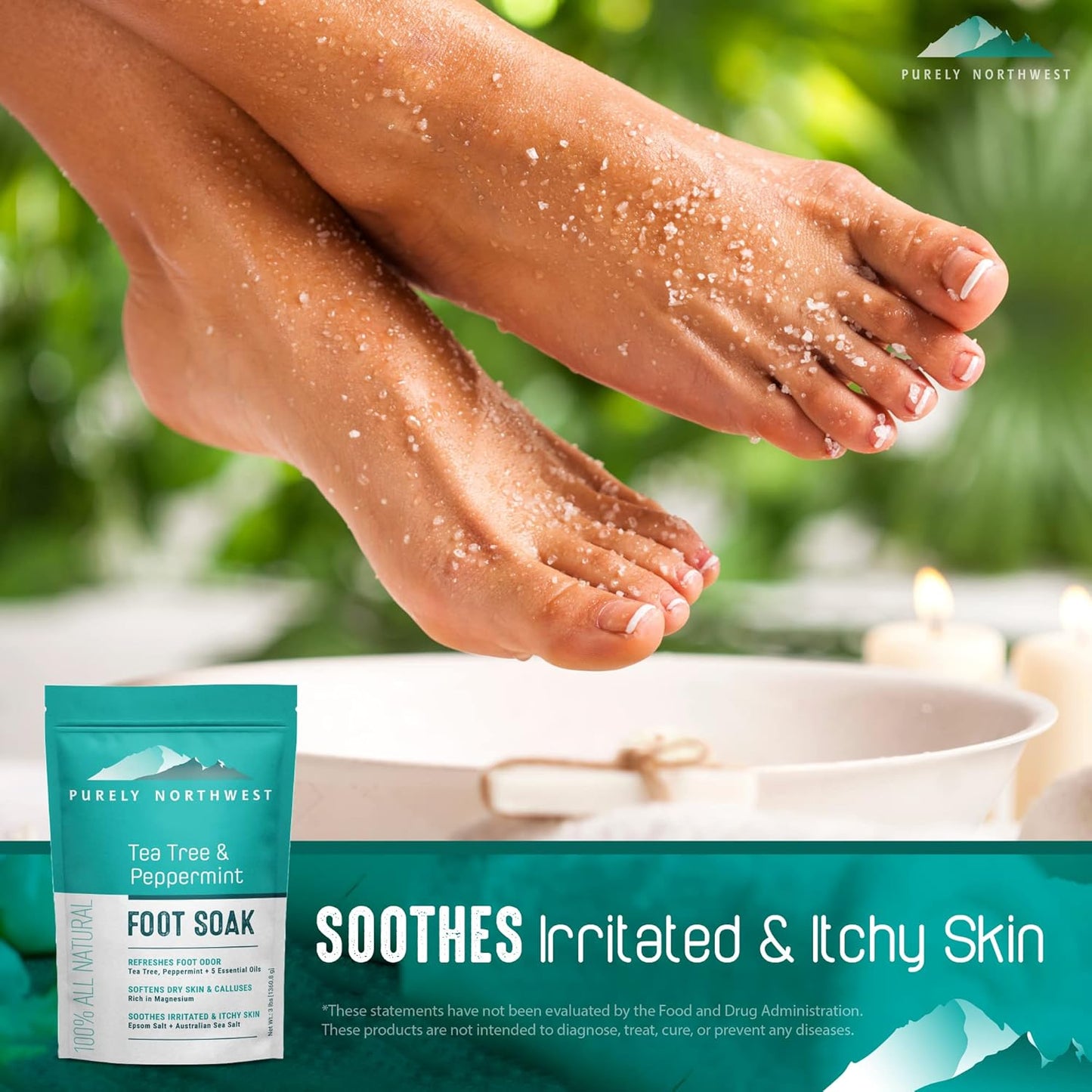 Tea Tree & Peppermint Foot Soak | Epsom Salt & MSM for Odor Relief, Itching & Dry Skin - 1 lb