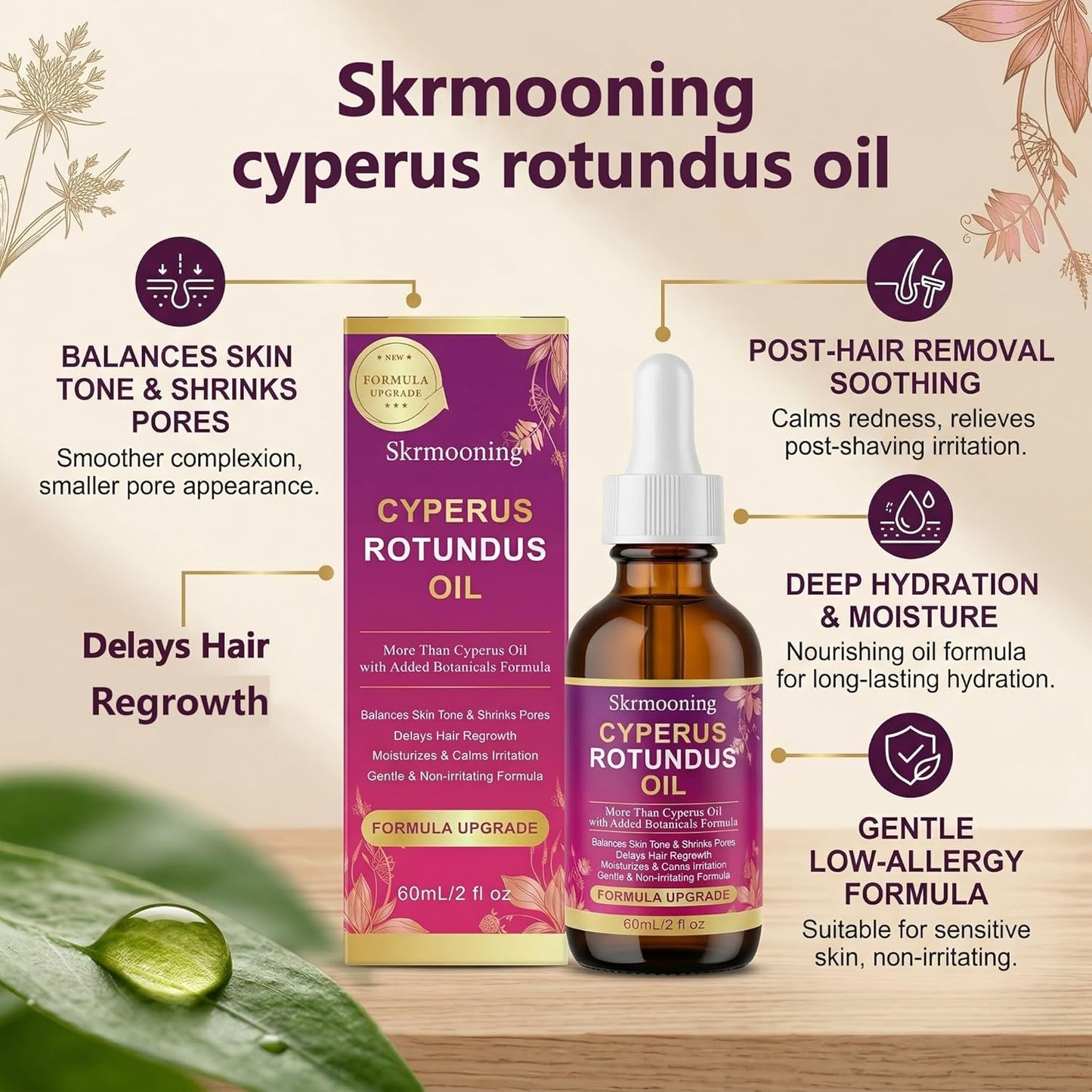 Cyperus Rotundus Oil - Natural Hair Removal Oil with Aloe Vera & Jojoba | 2PCS for All Skin Types