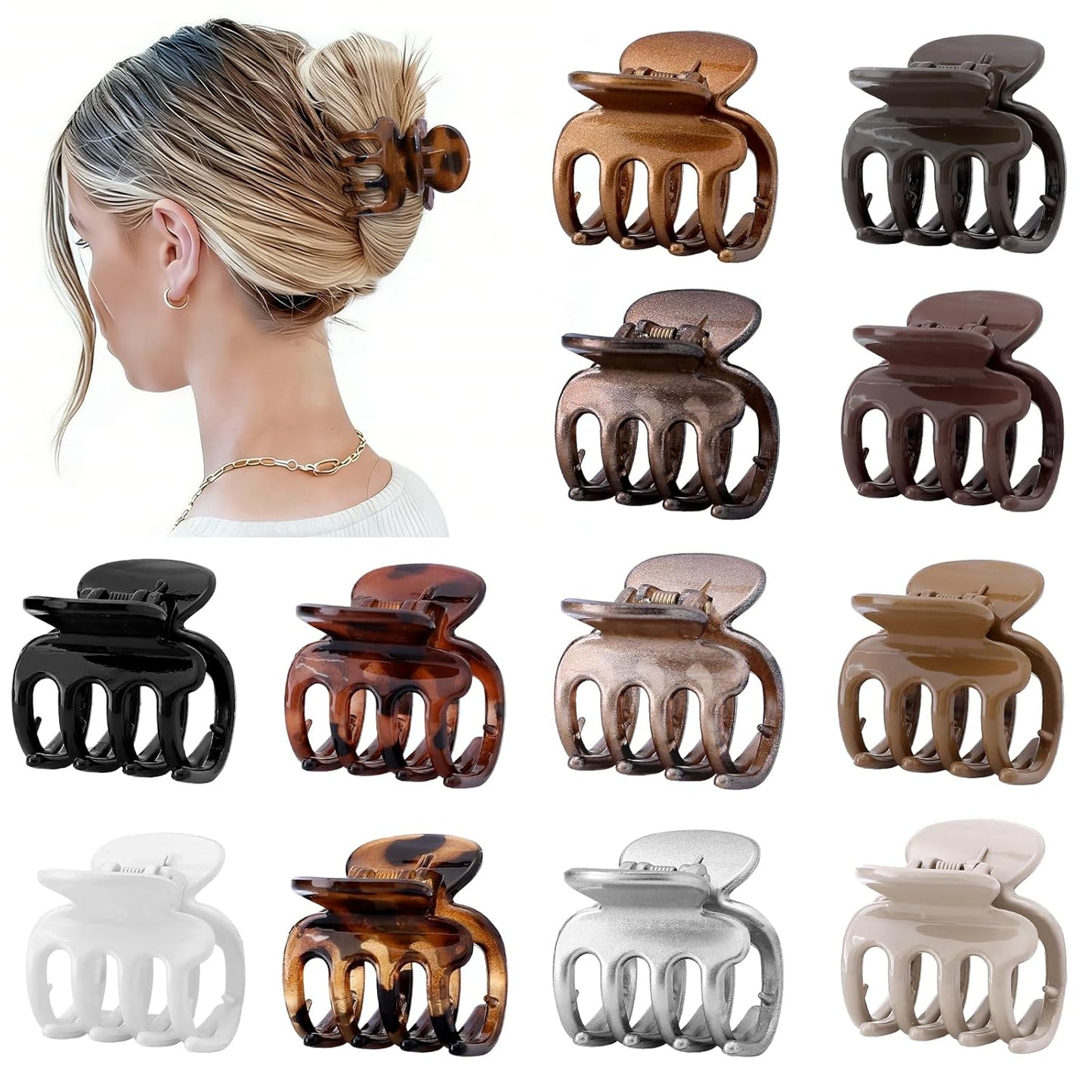 12Pcs Hair Clips for Women - Small Claw Clips for Thin & Thick Hair | Brown 1.8 Inch Hair Accessories
