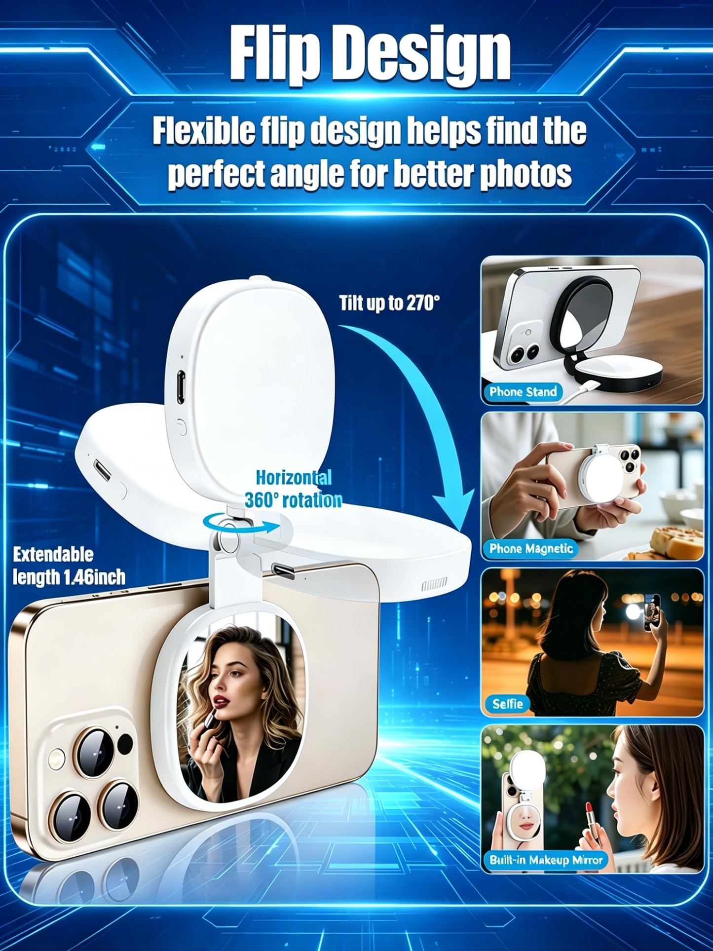 Fun Shot Magnetic Phone Camera Grip + Magnetic Selfie Light (Silver) Bundle Kit Compatible with iPhone Magsafe & Android, Creator Kit for Selfies/Photography/TikTok/Zoom Calls/Video