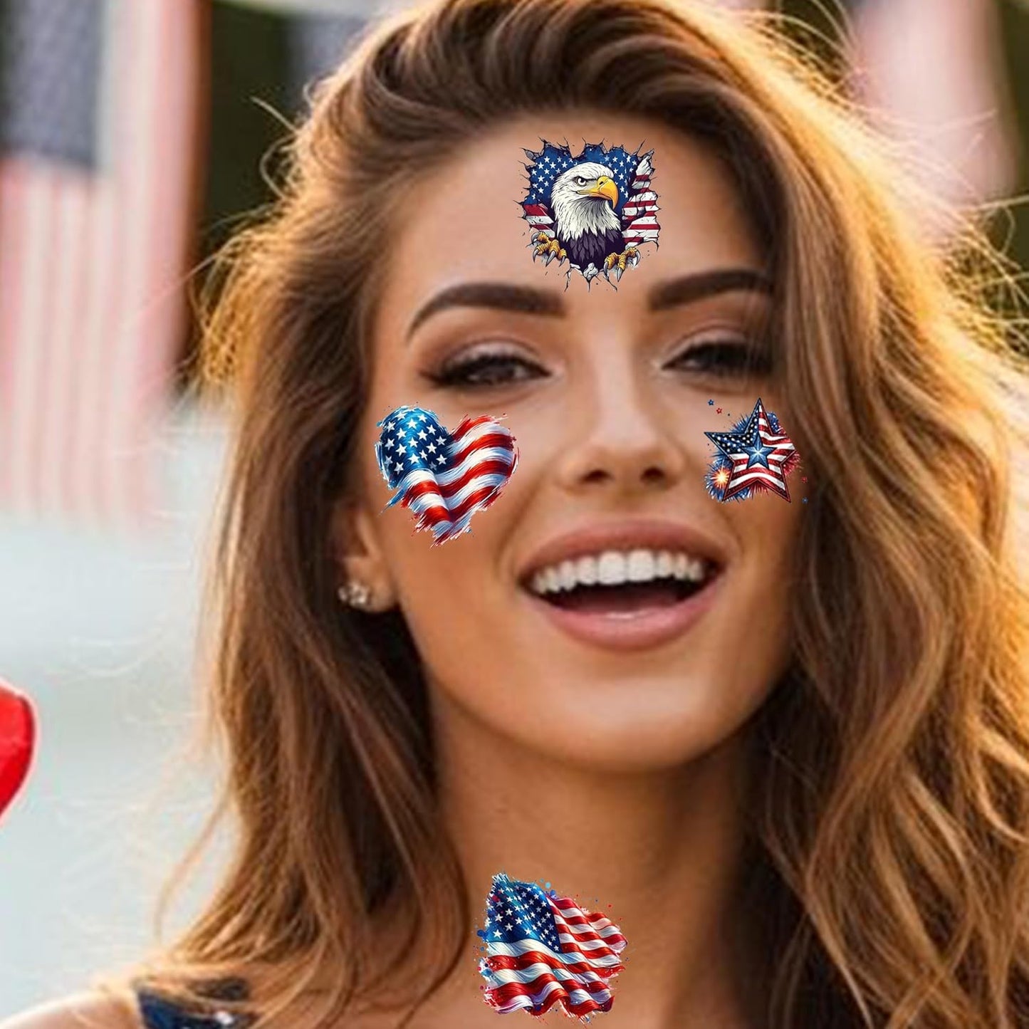 Fourth of July Temporary Tattoos - 49 PCS American Patriotic Stickers | Red, White & Blue USA Flag Designs