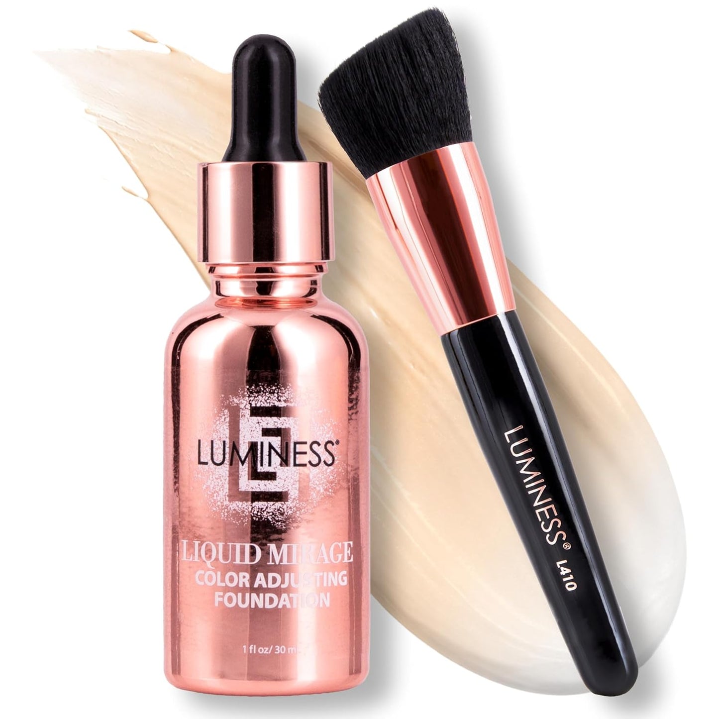 LUMINESS Liquid Mirage Foundation Kit - SPF 50 Color Adjusting Makeup for Mature Skin | 4-in-1 Primer, Concealer & Moisturizer