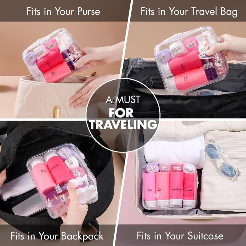 Travel Bottles for Toiletries - 21 Pack Leak-Proof Silicone Containers | TSA Compliant, BPA Free, Pink