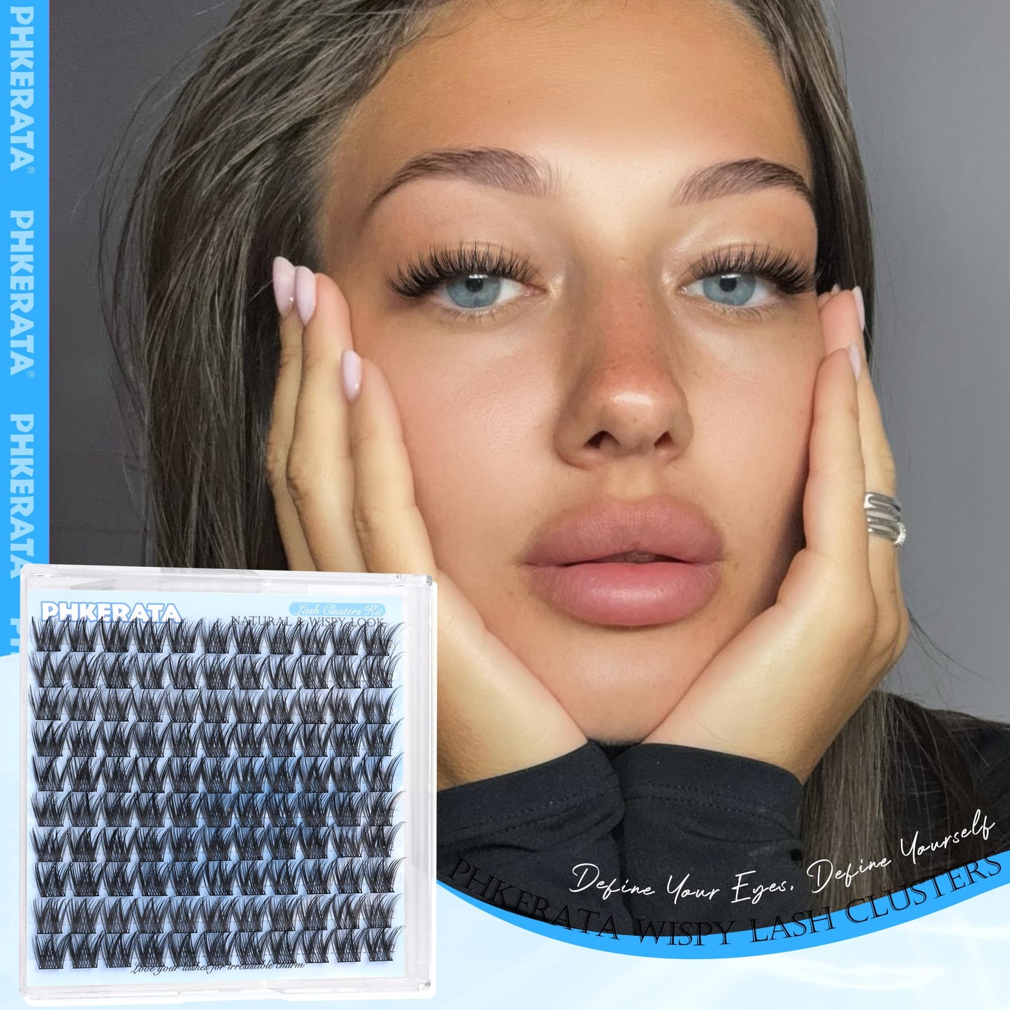 PHKERATA 12mm Wispy Lash Clusters Natural Cluster Eyelash Extensions DIY Individual Lashes C Curvature Eyelash Clusters for Daily Wear with Soft Lash Band