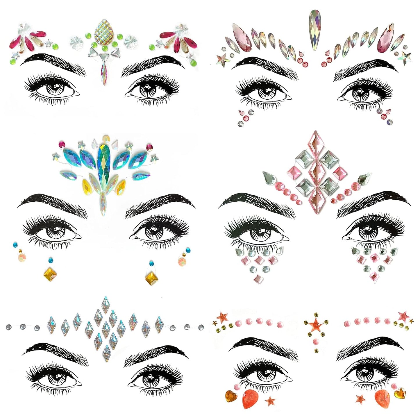 Gemstone Face Stickers - 8 Pcs Rhinestone Face Jewels for Festivals | Halloween & Christmas Party Decor