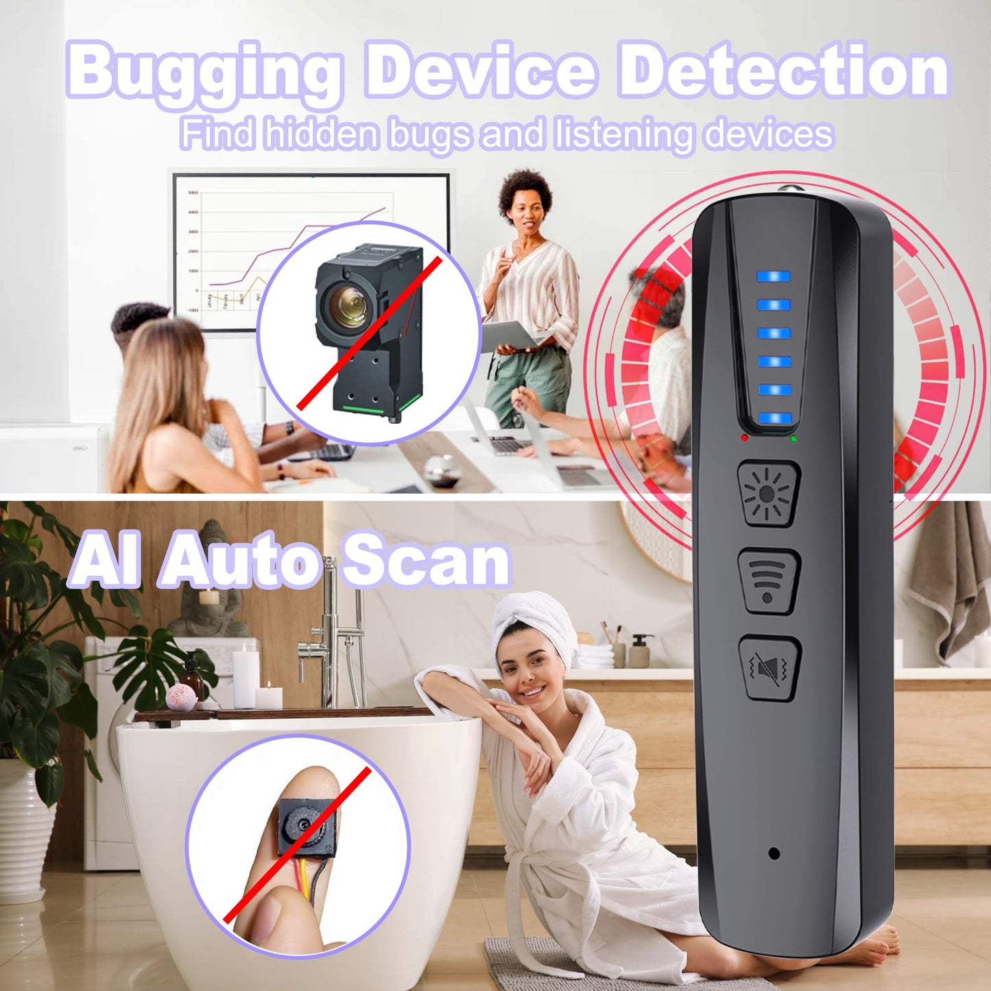 JZDCB Hidden Camera Detector & GPS Tracker Finder | Spy Camera Detector with RF Signal Detection for Travel, Hotel, Car | Anti-Spy Bug Detector & Wireless Camera Finder(Black)