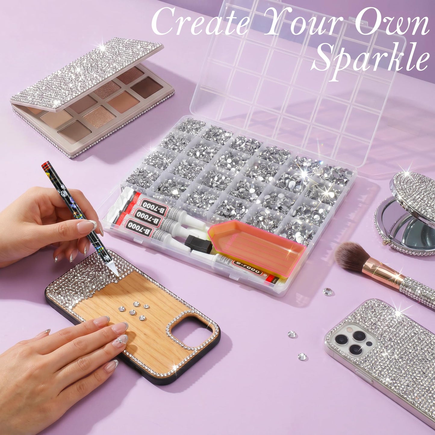 LOTWOW Silver Bedazzler Kit with Rhinestones, 35000PCS Multi Size Rhinestones for Bedazzling, Nail Gems Diamond Art Kits with Pickup Pen, B7000 Glue, Diamond Art Glitter Gem Sequins Craft Set