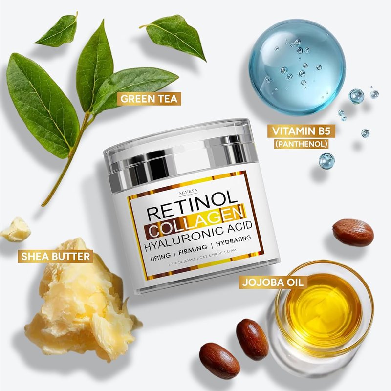 Retinol Cream for Face - Anti-Aging Moisturizer with Collagen & Hyaluronic Acid | Day & Night Skin Firming Cream