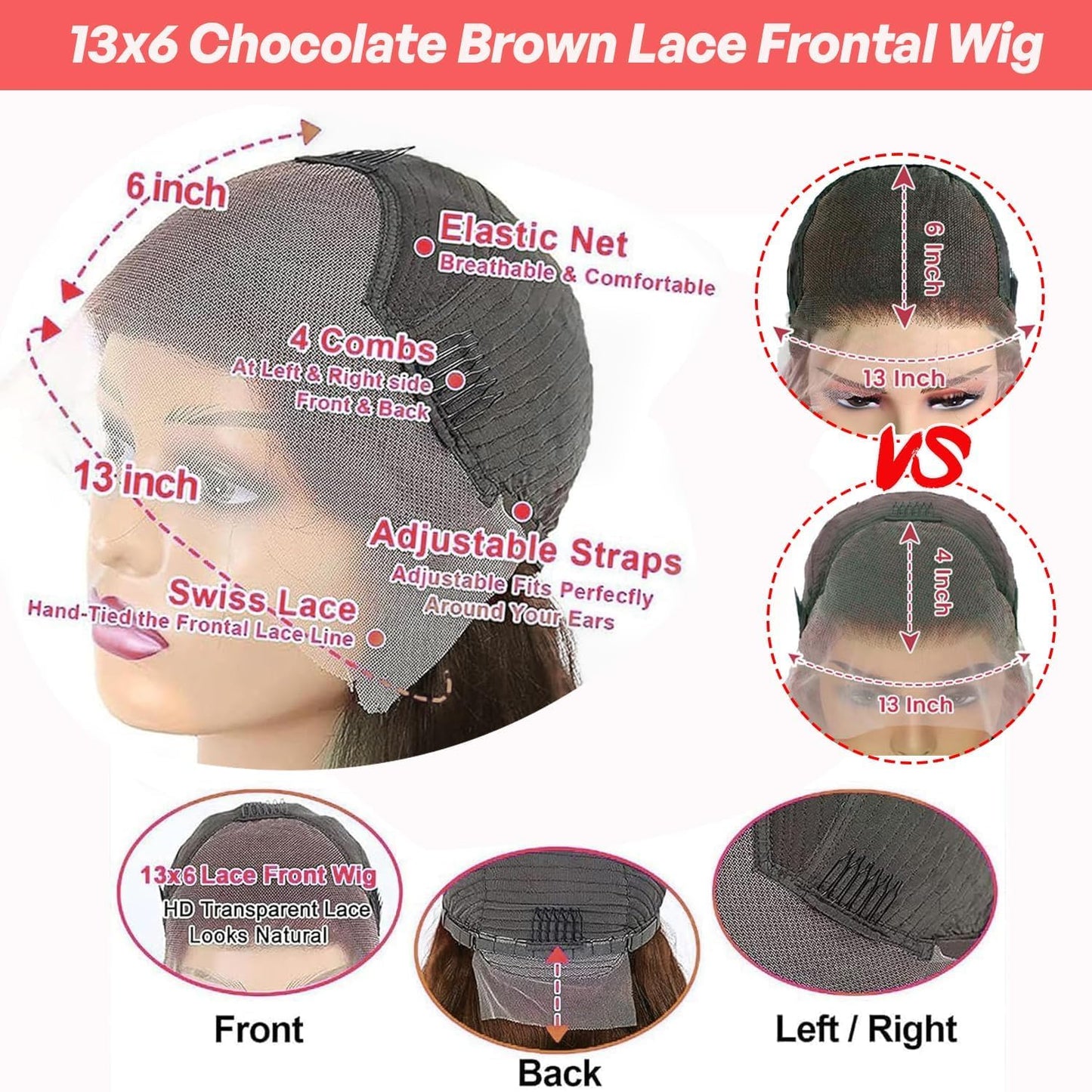 METDIO 13x6 Body Wave Lace Front Wigs Human Hair Chocolate Brown Wig Human Hair Pre Plucked With Baby Hair 180 Density 4# Colored Brown HD Lace Frontal Wigs for Women 26Inch