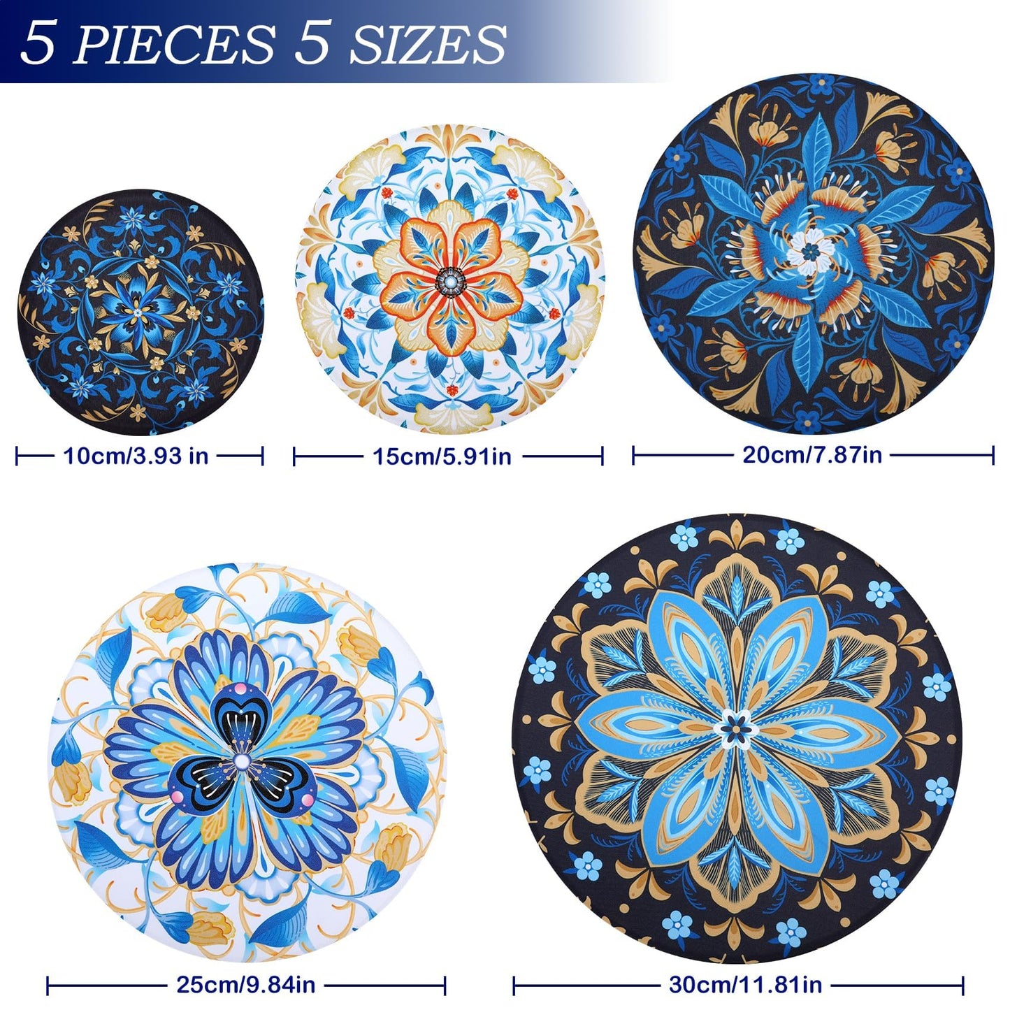 Revahope 5 Pieces Bowl Covers Reusable, 5 Size Elastic Cloth Bowl Covers for Bread Proofing Stretch Food Covers Washable for Food Fruits Leftover (Lozenge Floral)