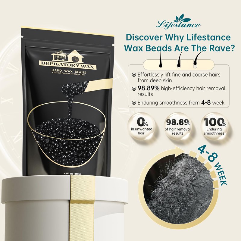 Lifestance Hard Waxing Beads for Large Areas - 1lb Blackberry Coarse Hair Removal for Underarm, Leg, Body, Brazilian Bikini at Home for Women and Men