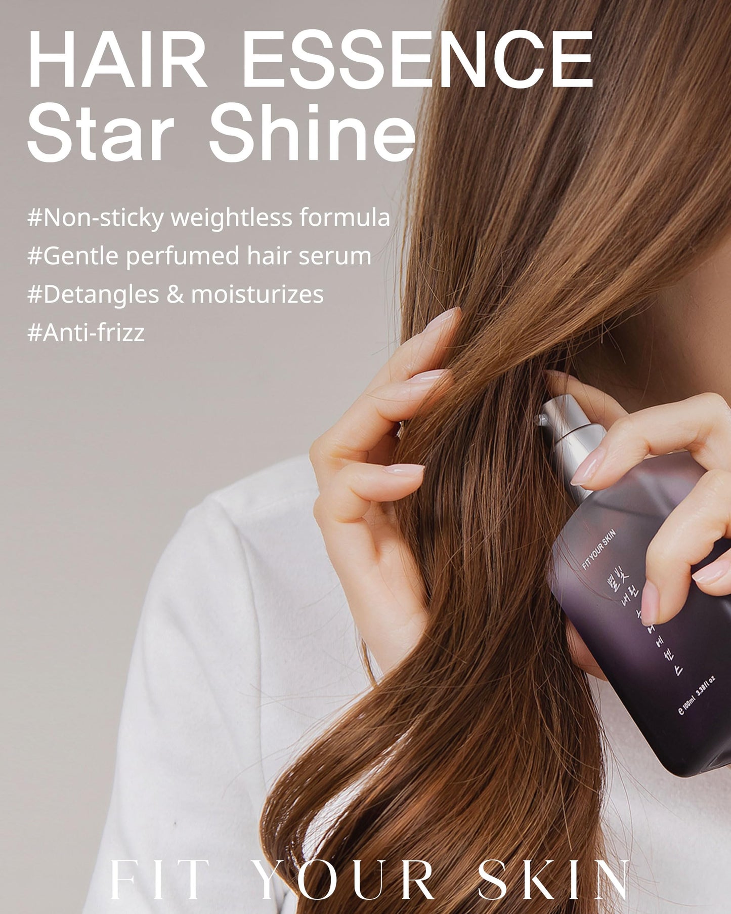FIT YOUR SKIN Star Shine Hair Essence (3.38 oz) – Perfumer-Crafted Floral Musk Hair Oil Serum – Lightweight Anti-Frizz Treatment for Flyaways & Dry Ends, Sacha Inchi & Argan Oil, Non-Greasy K-Beauty